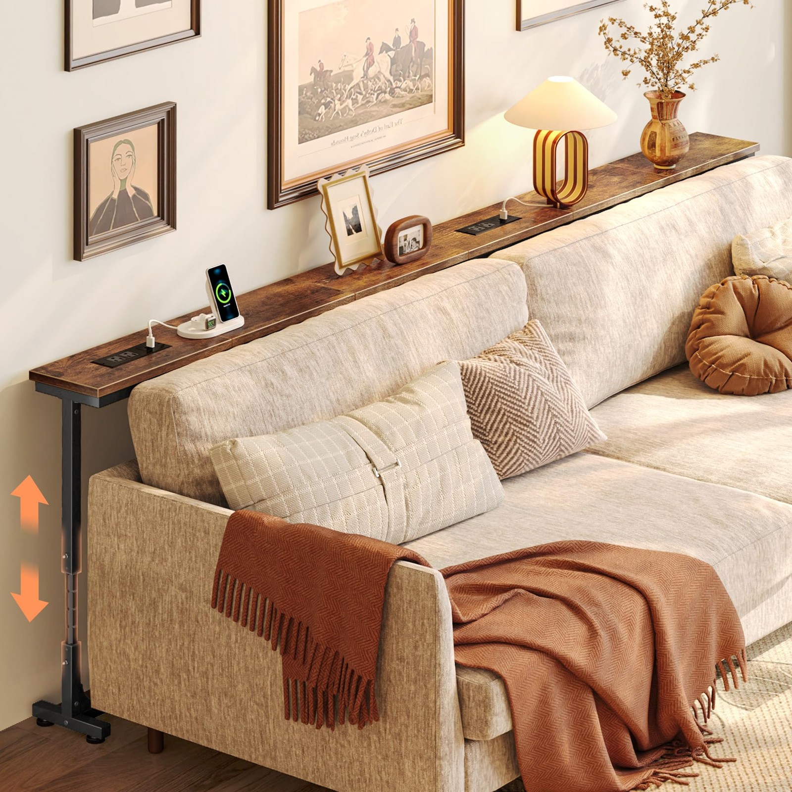 Huuger 78.7 Inch Height Adjustable Behind Couch Table 78.7''W, Rustic Brown