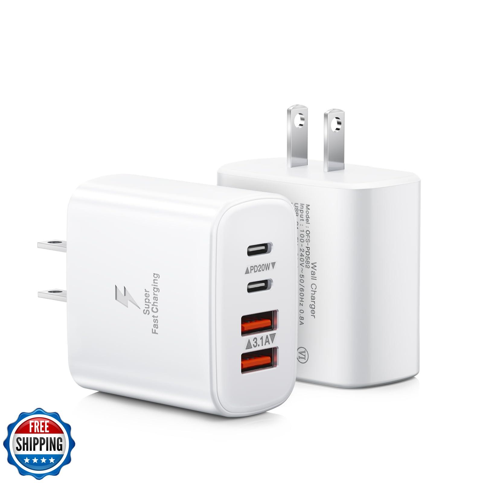 USB C Charger Block, 2-Pack 40W 4-Port USB C Wall Charger Fast Charging Dual