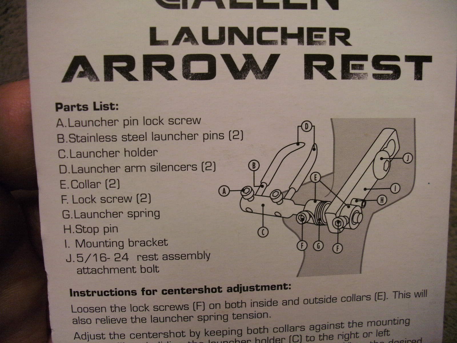 Allen Launcher Arrow Rest, Right Hand Model