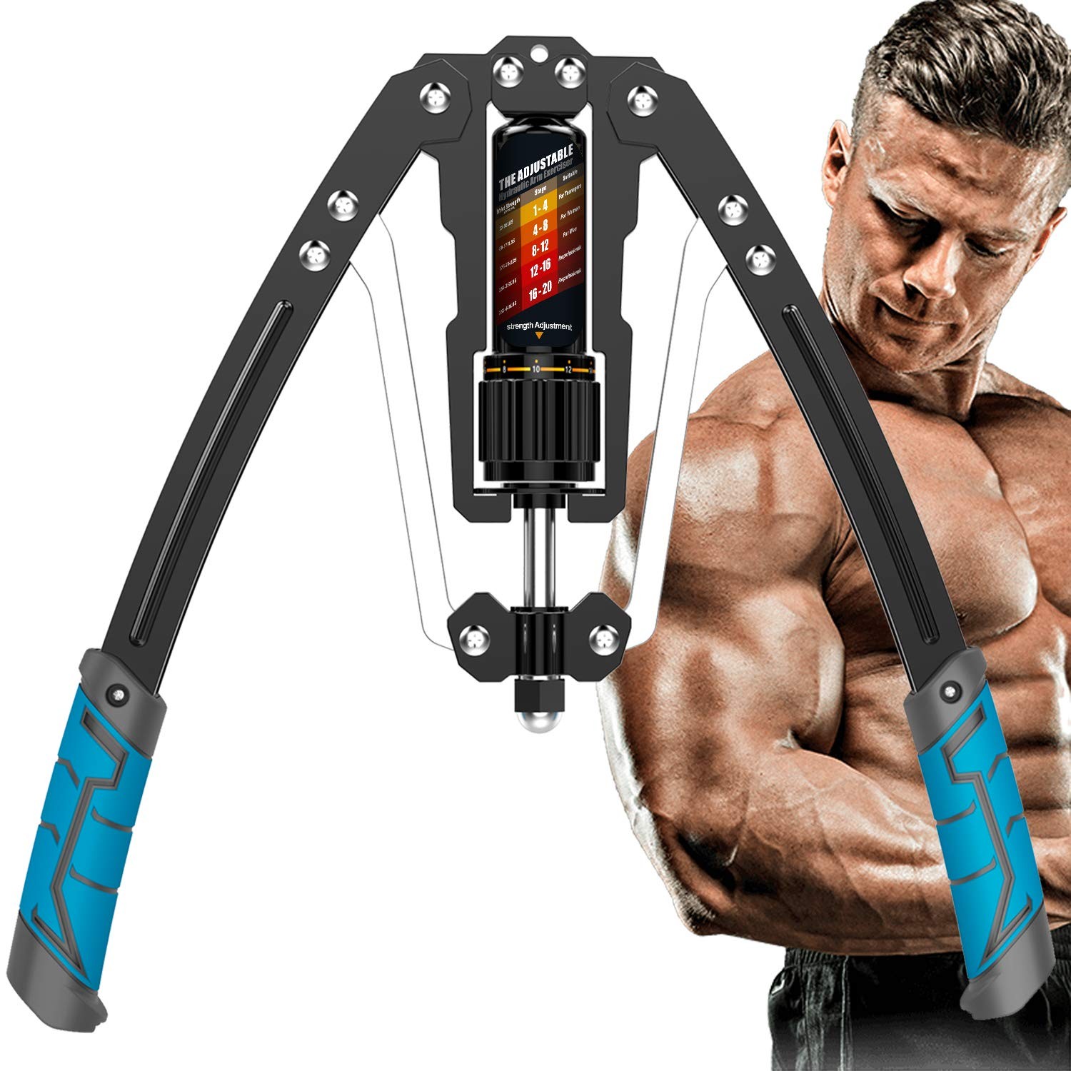EAST MOUNT Twister Arm Exerciser - Adjustable 22-440lbs Hydraulic Power, Blue