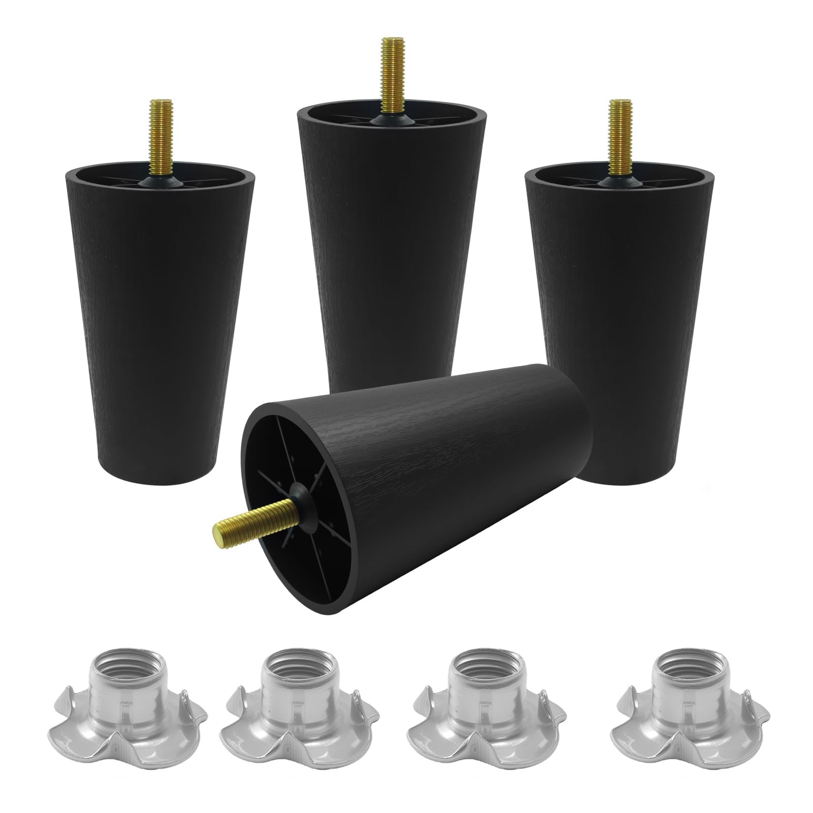 4 Pack 4 Inch Plastic Furniture Legs Round Tapered Sofa Couch Chair Feet Leg