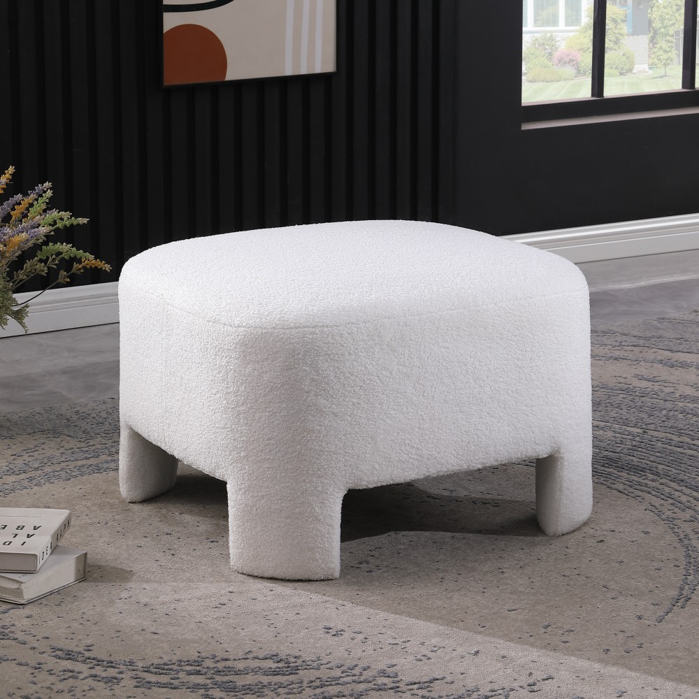 White Sherpa Ottoman w/ Square Arms, 28.74" L × 28.74" W, No Assembly