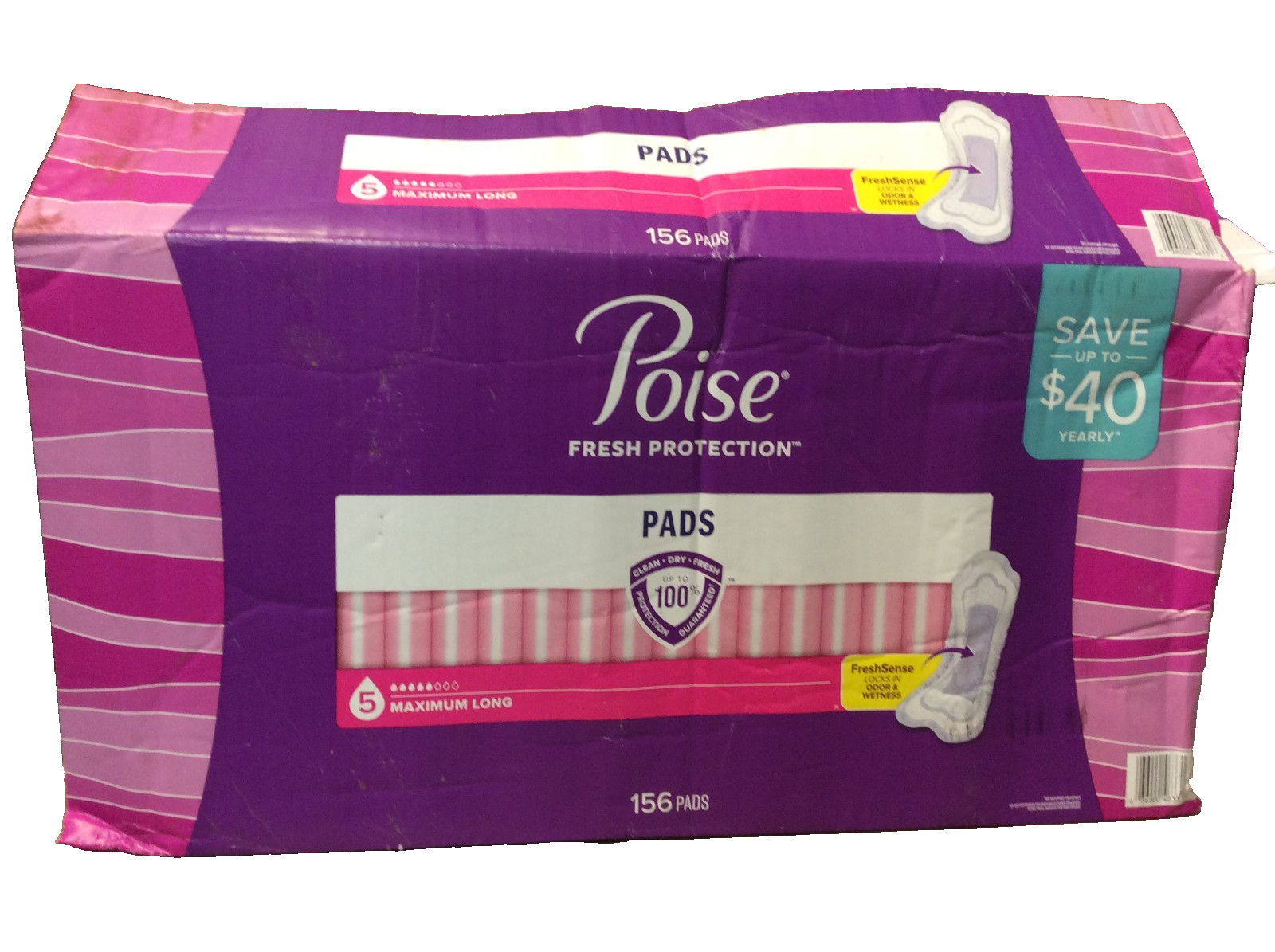 Poise Fresh Protection Pads, #5 Maximum Long, 156 Total Pads, Disheveled Packs