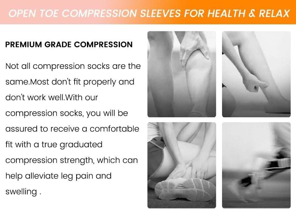Compression Socks Black Toeless Compression Socks for Reduce Swelling 15-20mmHg