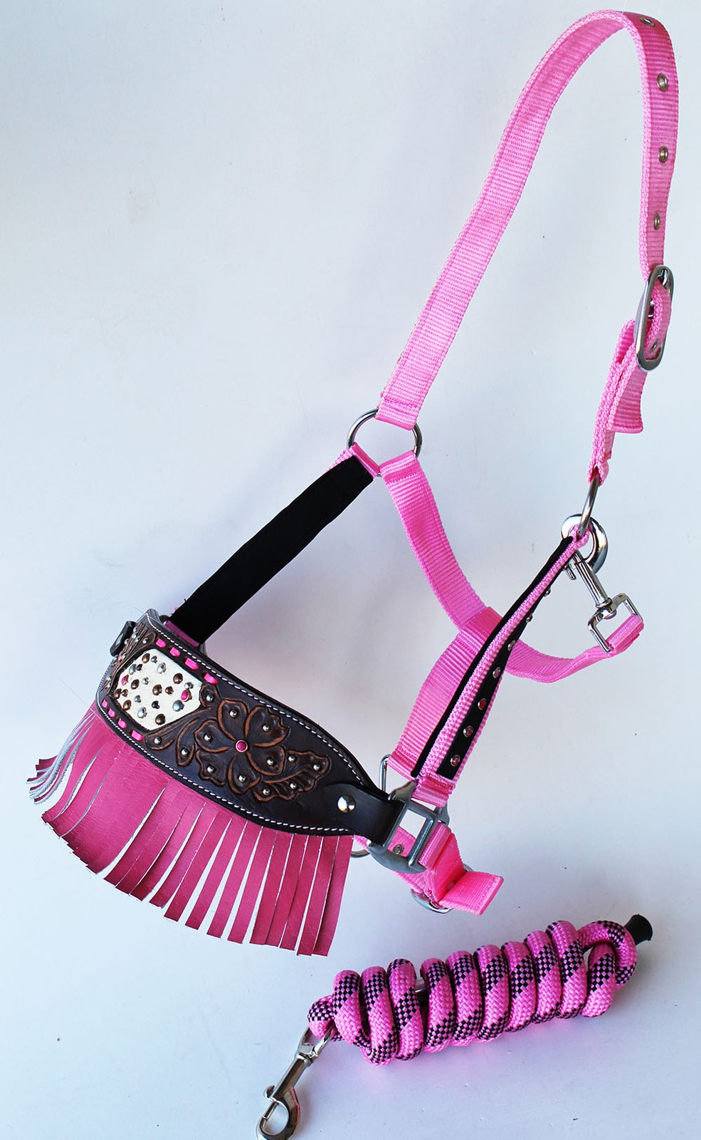 Horse Noseband Tack Bronc Leather HALTER Tiedown Lead Rope