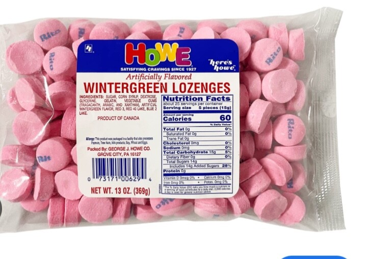 Howe Old-Fashioned Nostalgic Wintergreen Lozenges Candy, 13 oz Bag