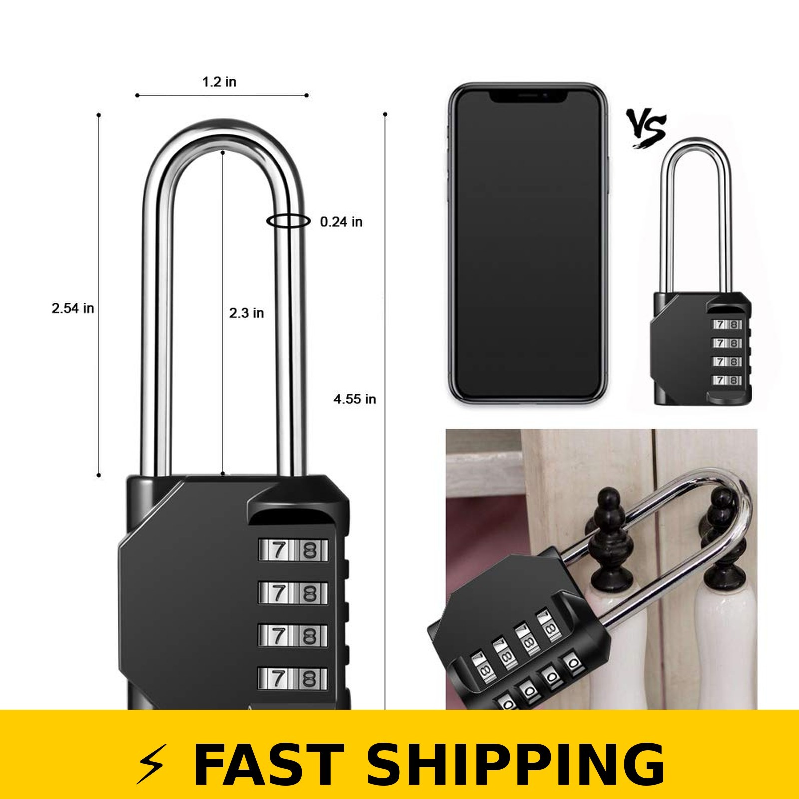 disecu 2 Pack 4 Digit Waterproof Combination Padlock - Black