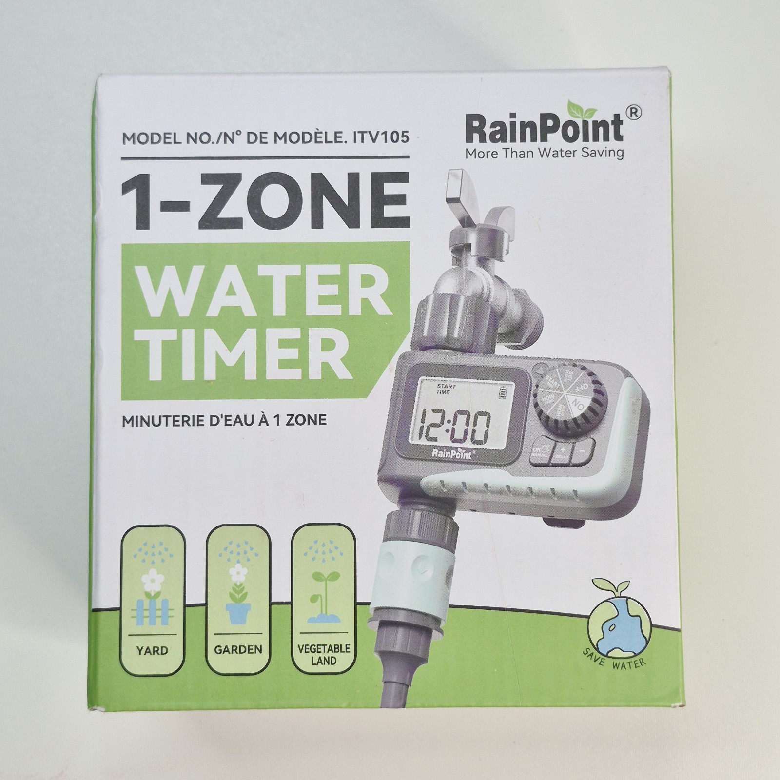 Rainpoint 1-Zone Water Timer ITV105 Water/Rustproof Rain Delay Watering -NEW
