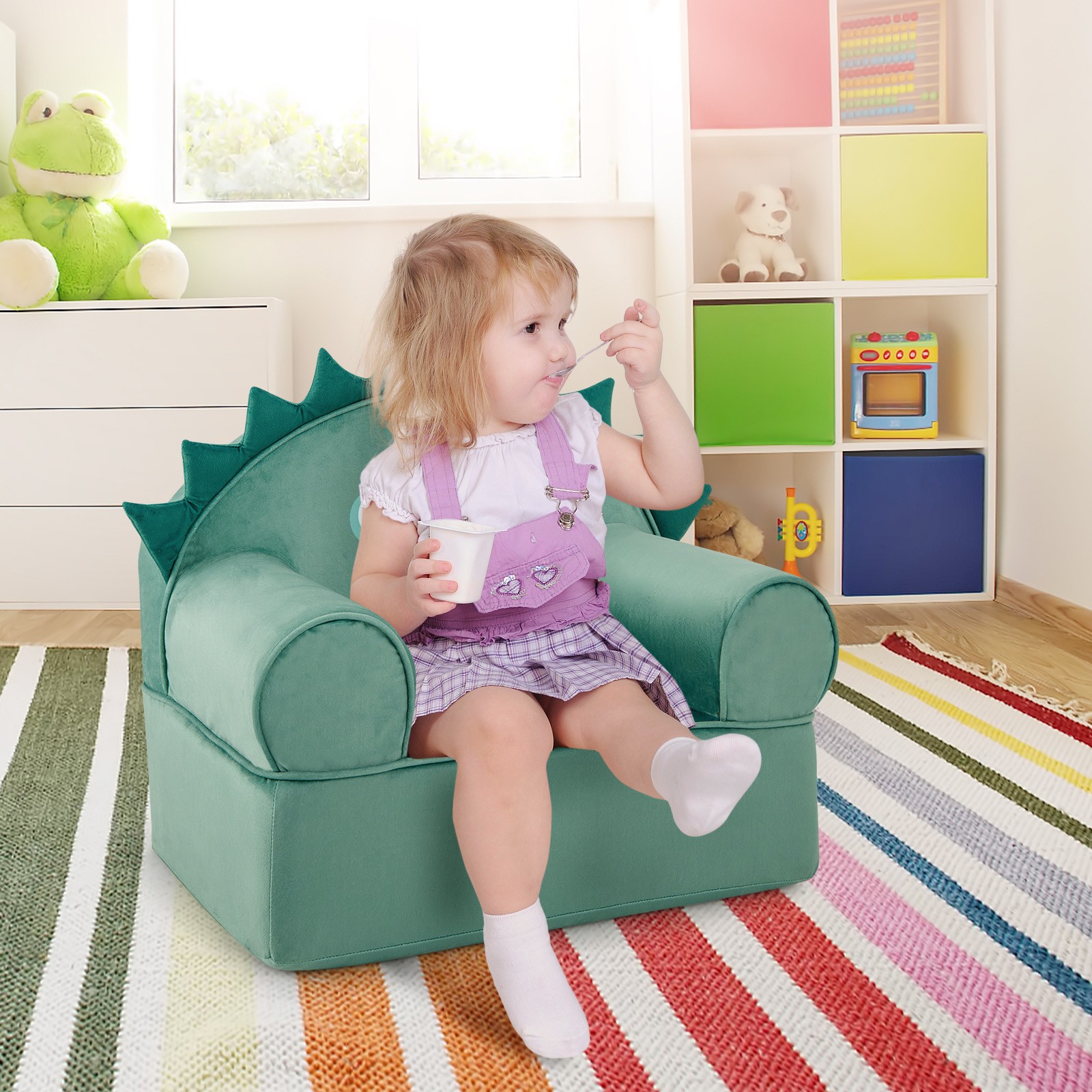 Kids Sofa Dinosaur Cuddly Armchair Toddler Armrest Couch w/ Washable Cover