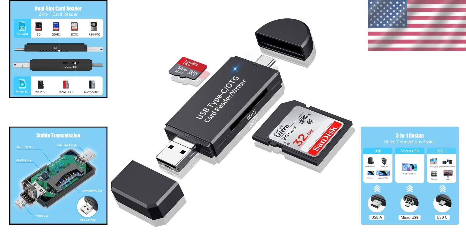 Versatile SD/Micro SD Card Reader for Android, Mac & Windows - Dual Card Access