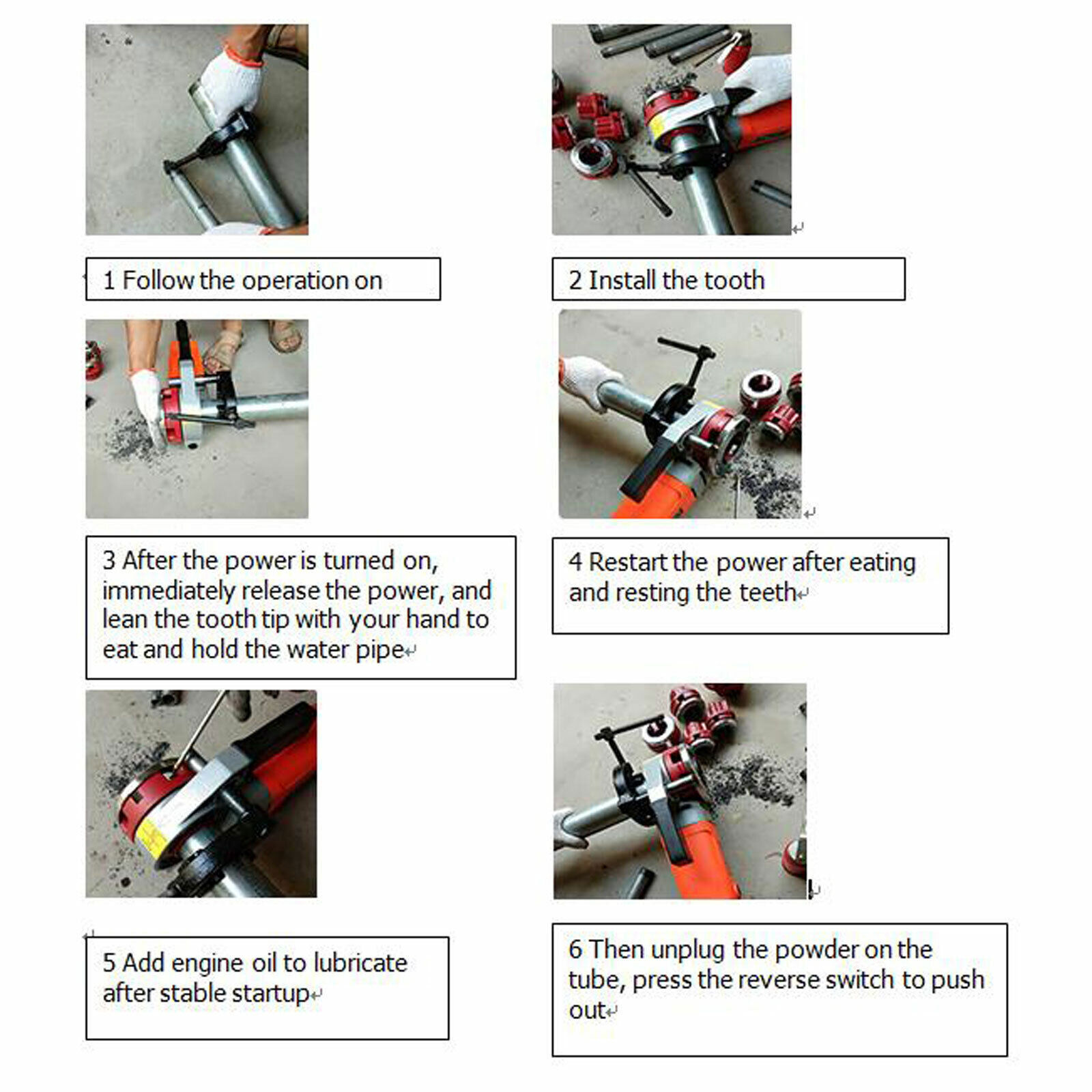 Portable Electric Tube Threading Machine Pipe Threader Kit with Clamp & 6 Dies