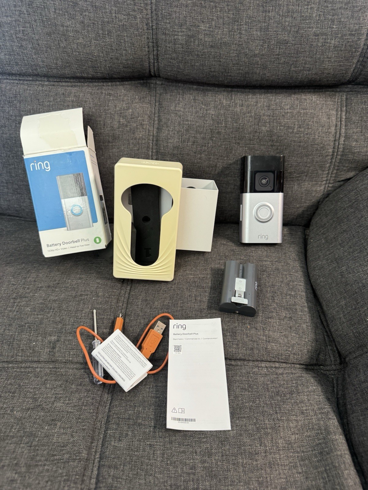 Ring Battery Doorbell Plus Doorbell Camera With Mount Charger Batter Etc