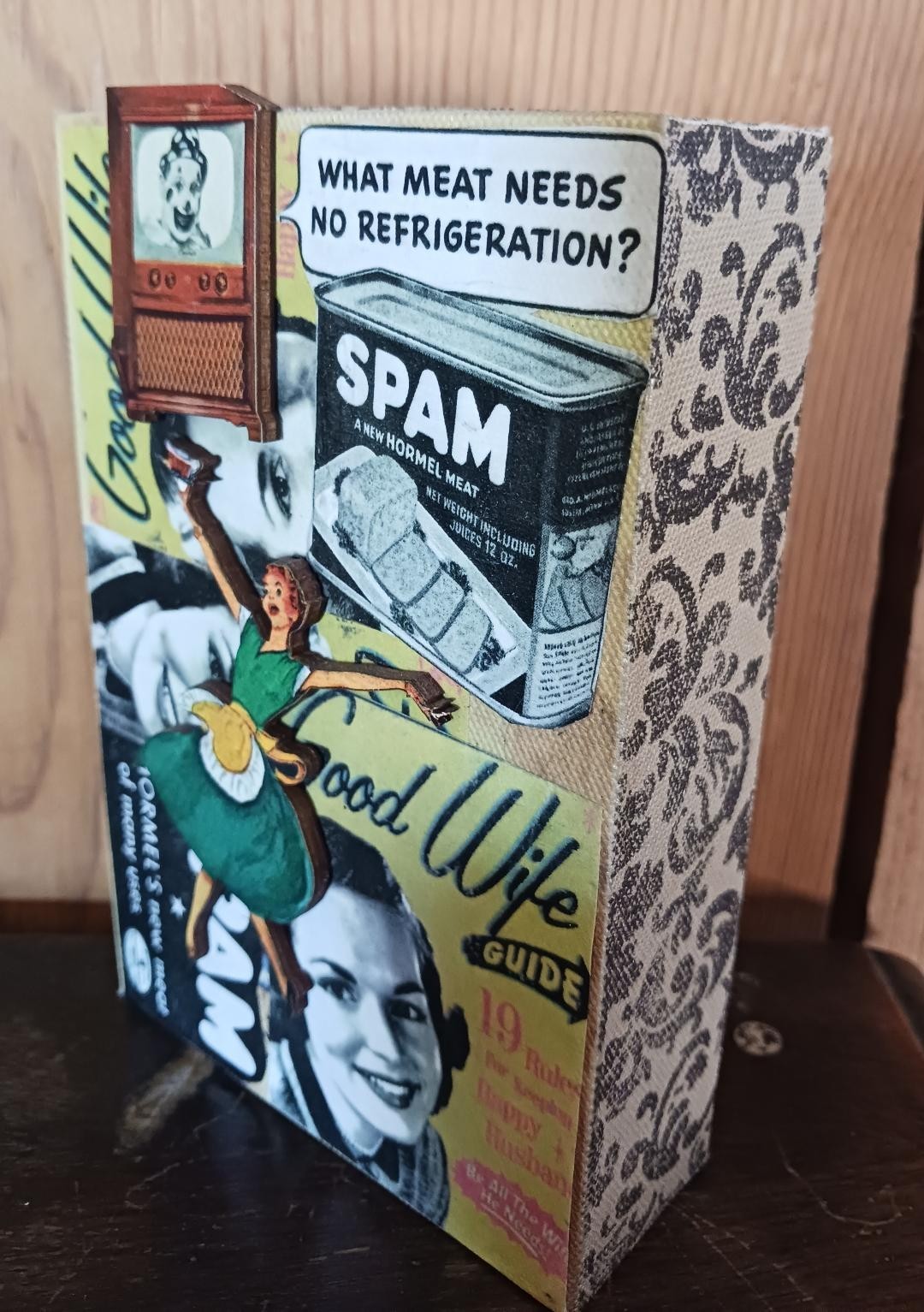 Spam For Dinner Good Wife 1950s TV Clown Statement Assemblage by Wild M