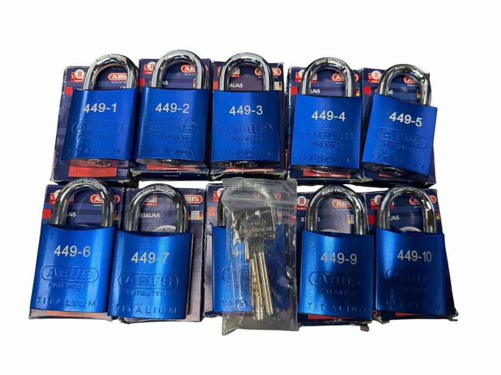 Lot of 10 Blue Abus 83AL/45 Titalium Padlocks With 2 Keys Only For all 10 Locks