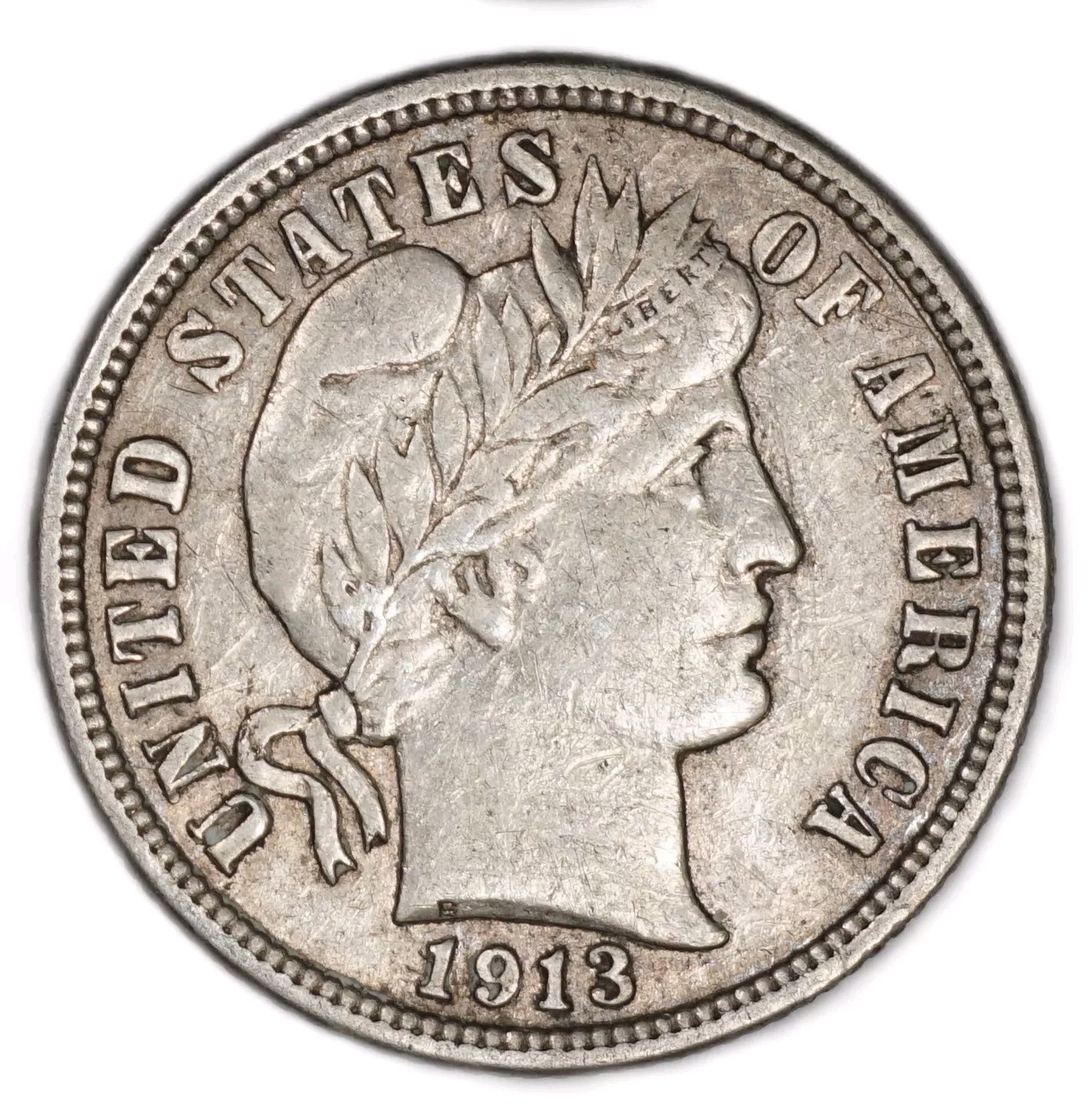 1913 1c Barber Dime 90% Silver Coin Good Detail Nice Condition T25
