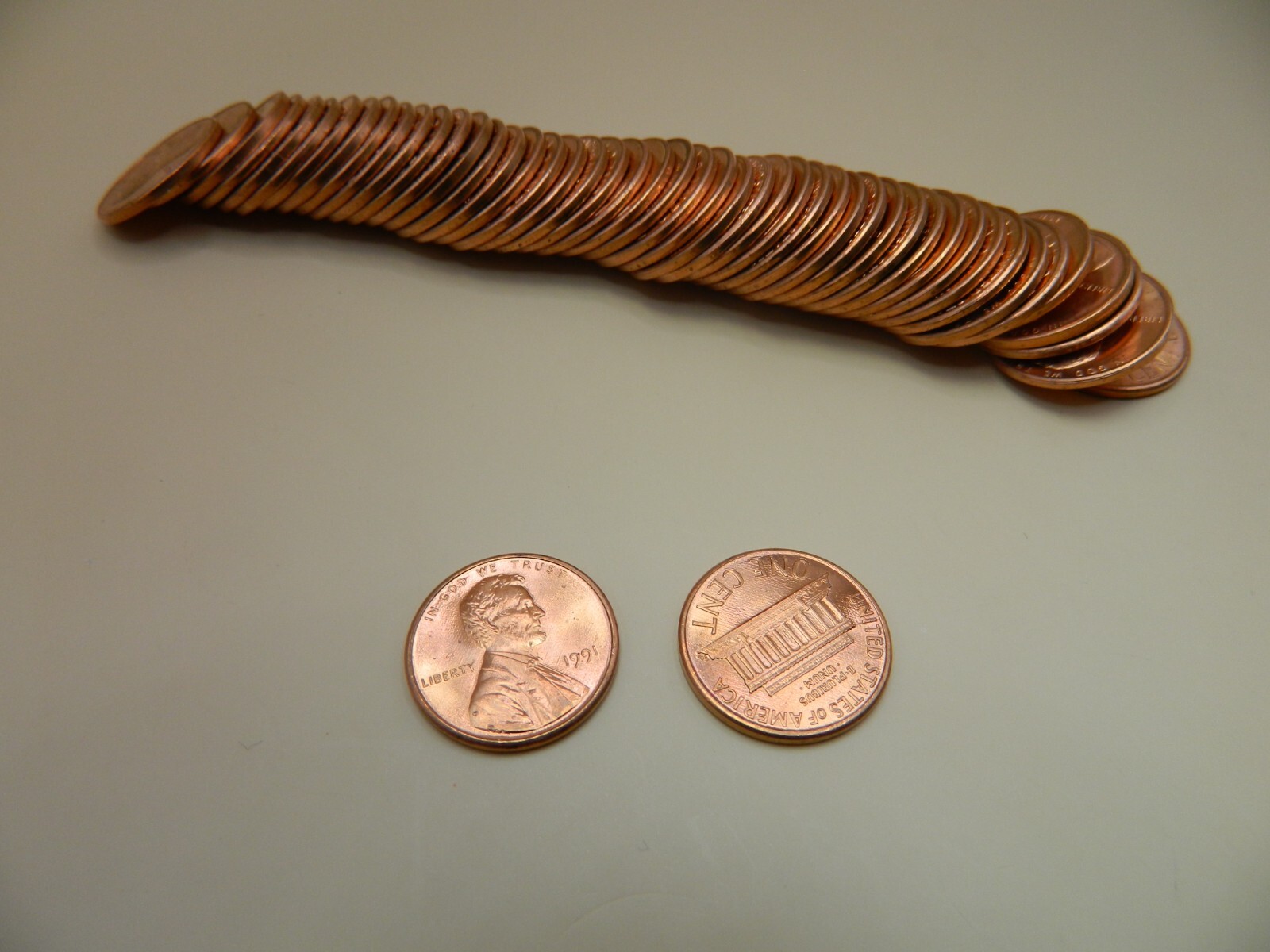 1991 Lincoln Cent Memorial Penny, Roll of Gem BU Red's