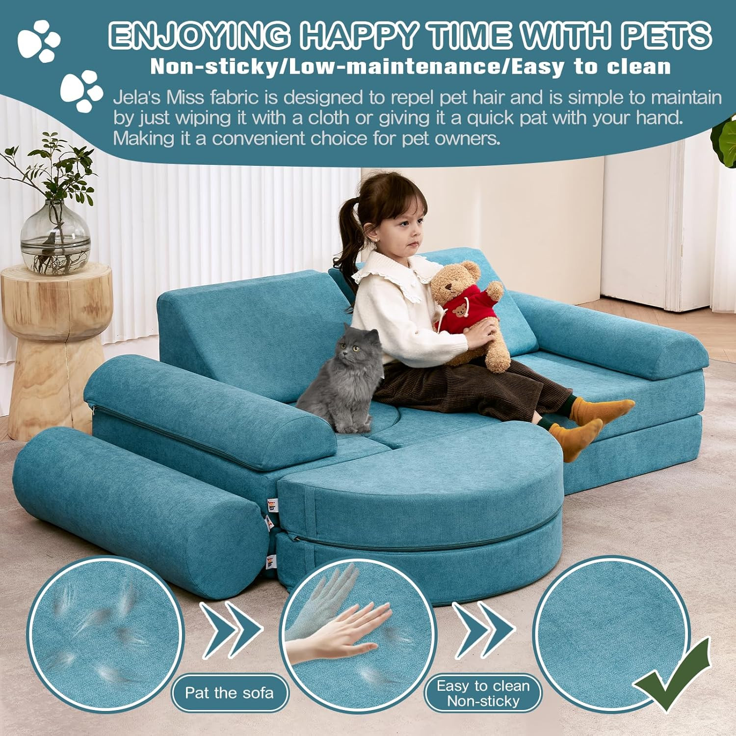Luxury Modular Foam Couch for Kids & Adults - Playhouse Set (Teal)
