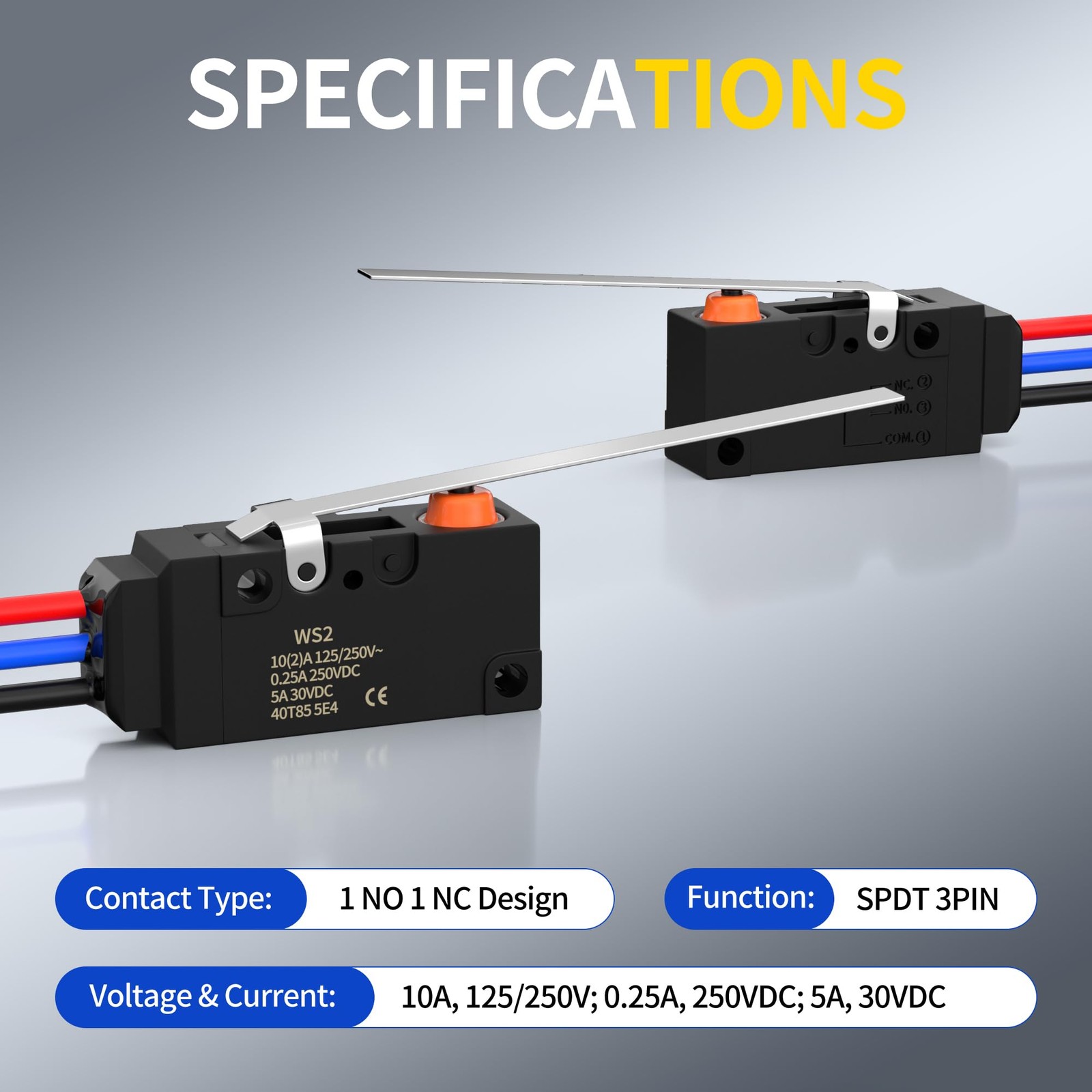 Joinfworld Waterproof Micro Limit Switch with Long Straight Hinge Lever Black