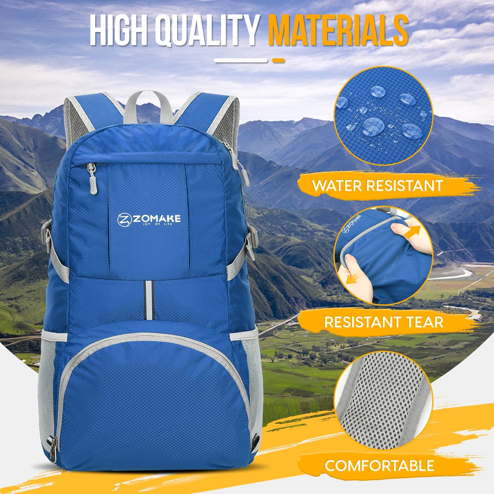 35L Lightweight Packable Backpack Foldable Water Resistant Dark Blue