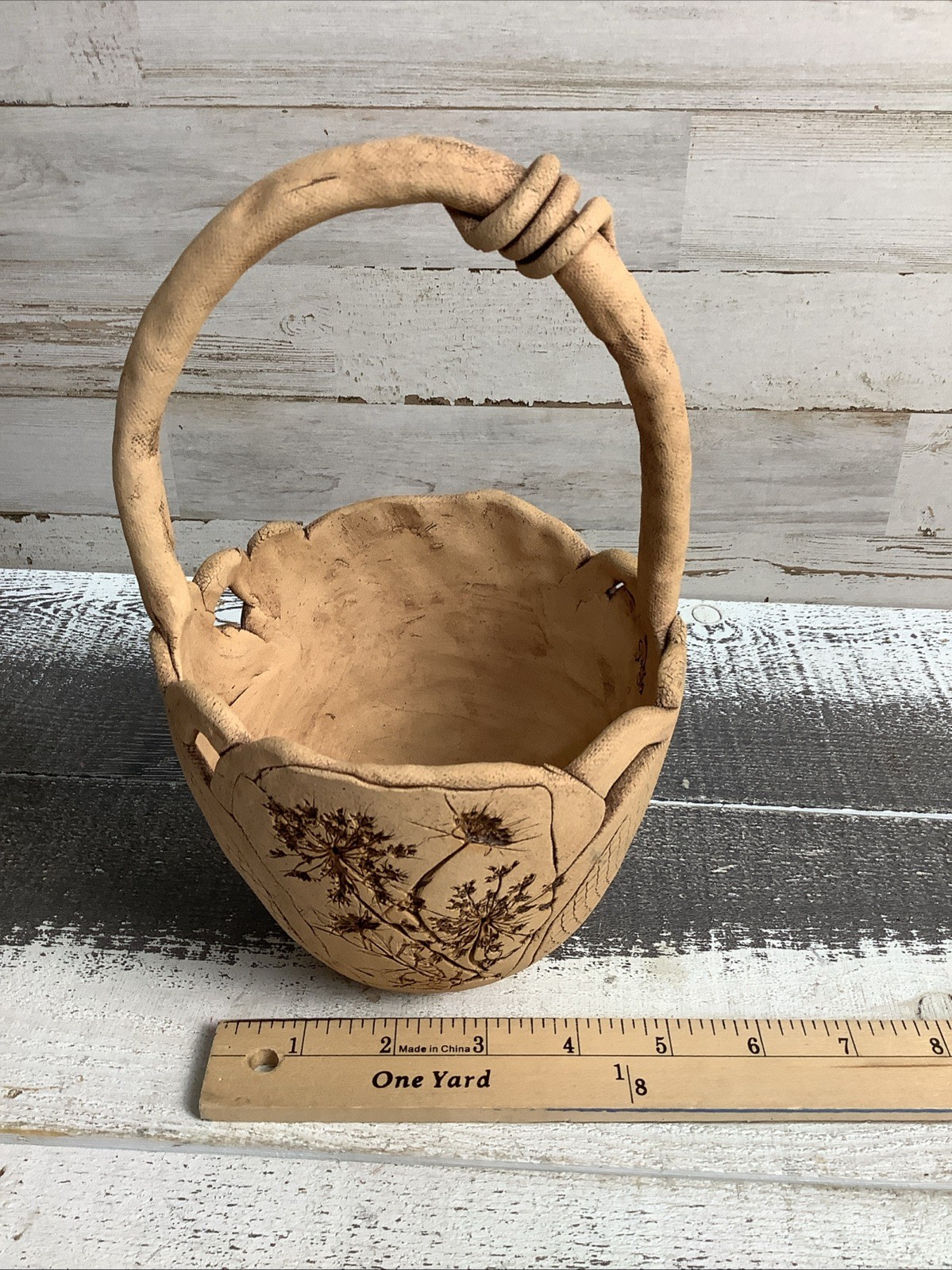 Stoneware Basket Sharon Jackson Hand Made 9" Tall