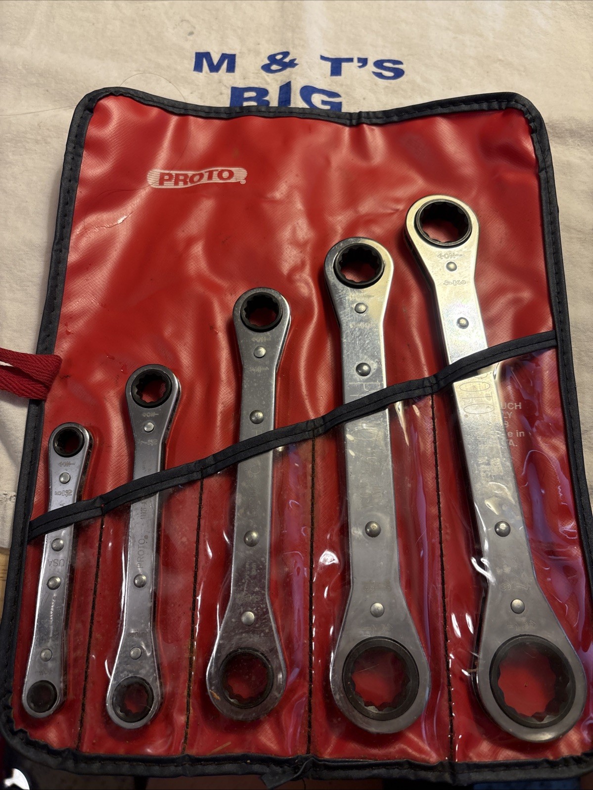 Proto 5pc 12pt SAE Ratcheting Box Wrench Set w/ Pouch 1/4" to 7/8"
