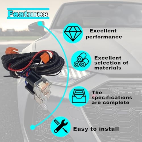 H4 Headlight Relay Harness Kit, 2-Headlight Wiring Harness and Ceramic Socket