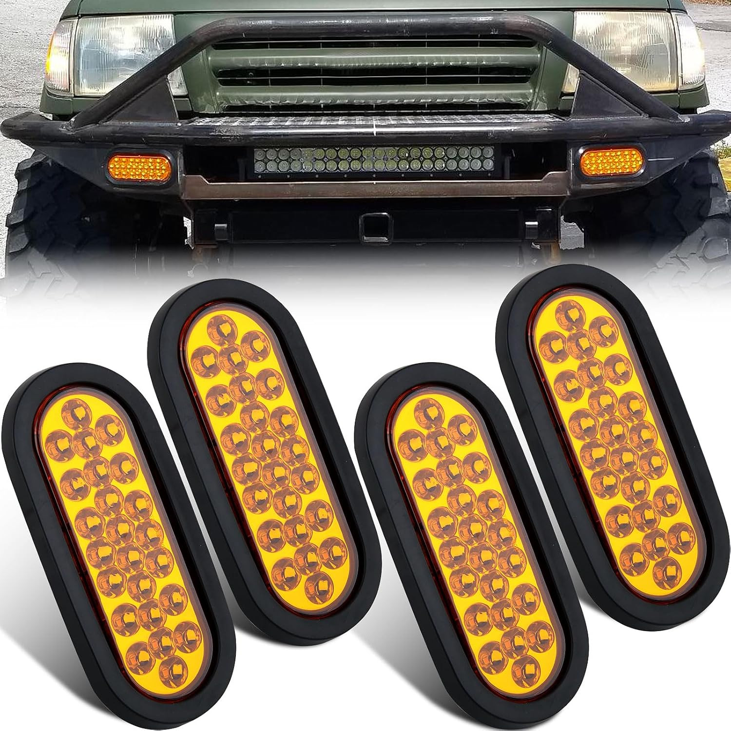 4Pcs 6" Inch Oval Led Strobe Lights Amber 24 LED Recessed Oval Stobe Flash Truck