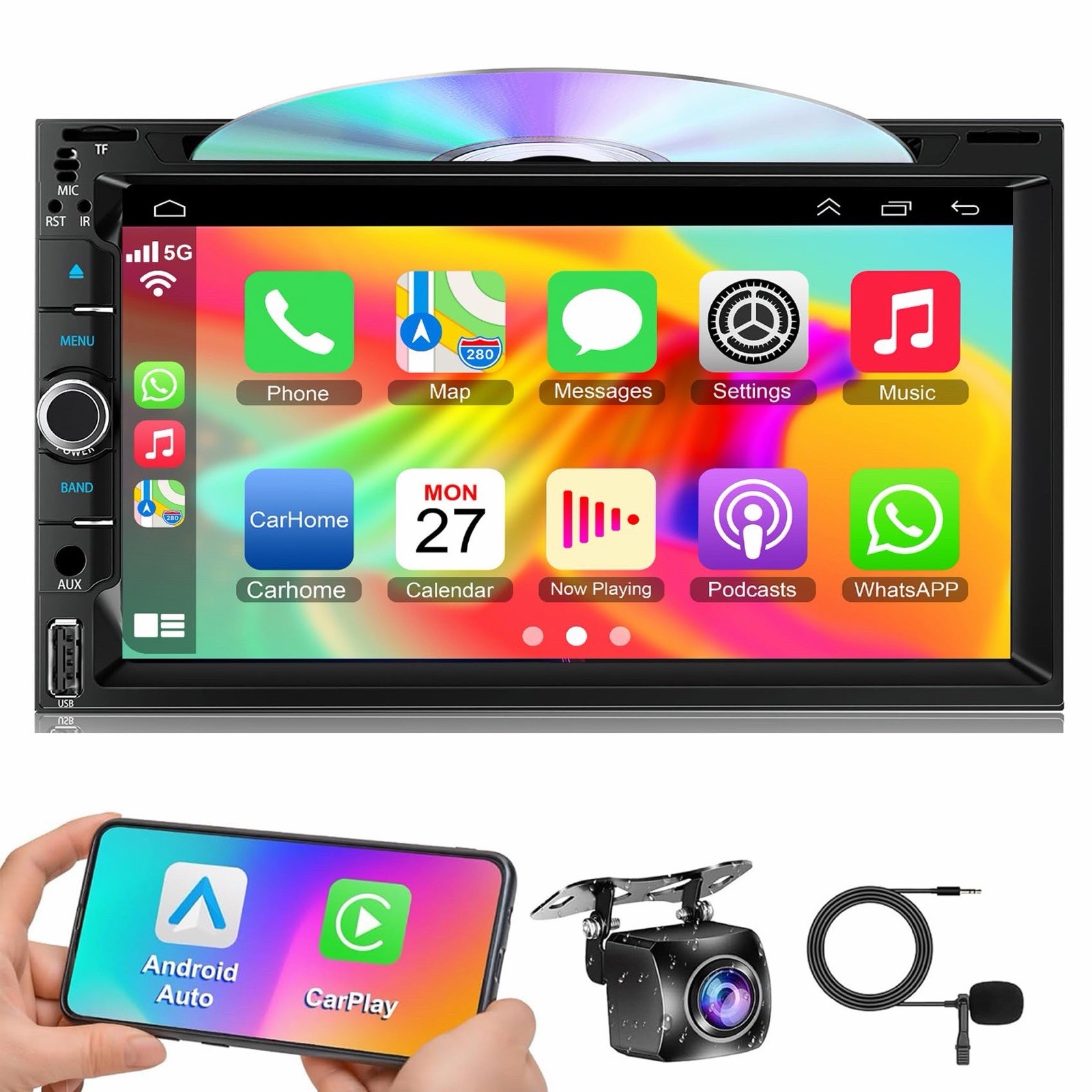 7" Touchscreen Car Stereo CD Bluetooth 5.2 CarPlay Android Auto w? Backup Camera