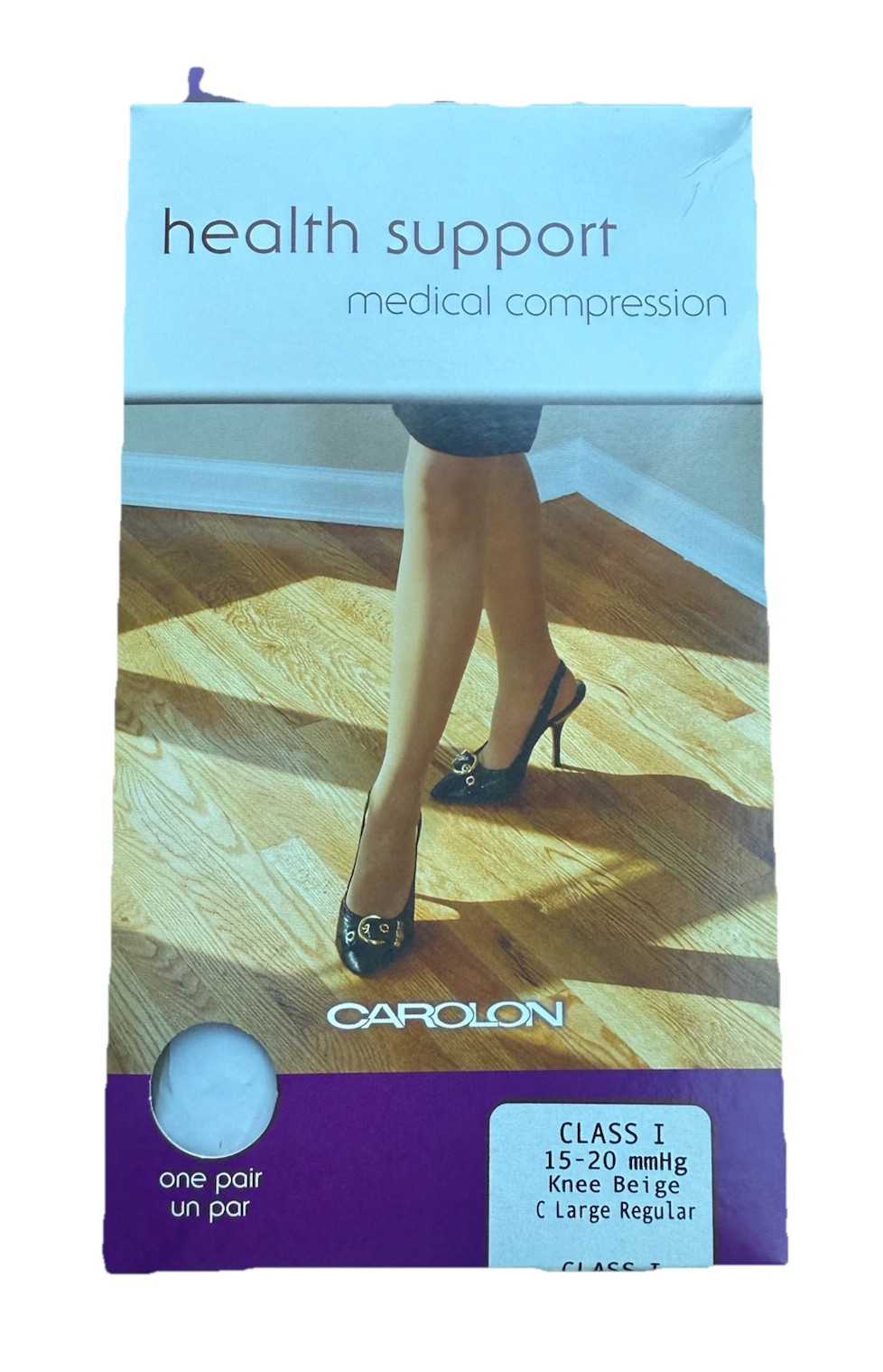 Carolon Medical Compression Knee Length C Support Hose, 15 - 20 mmHG, Beige
