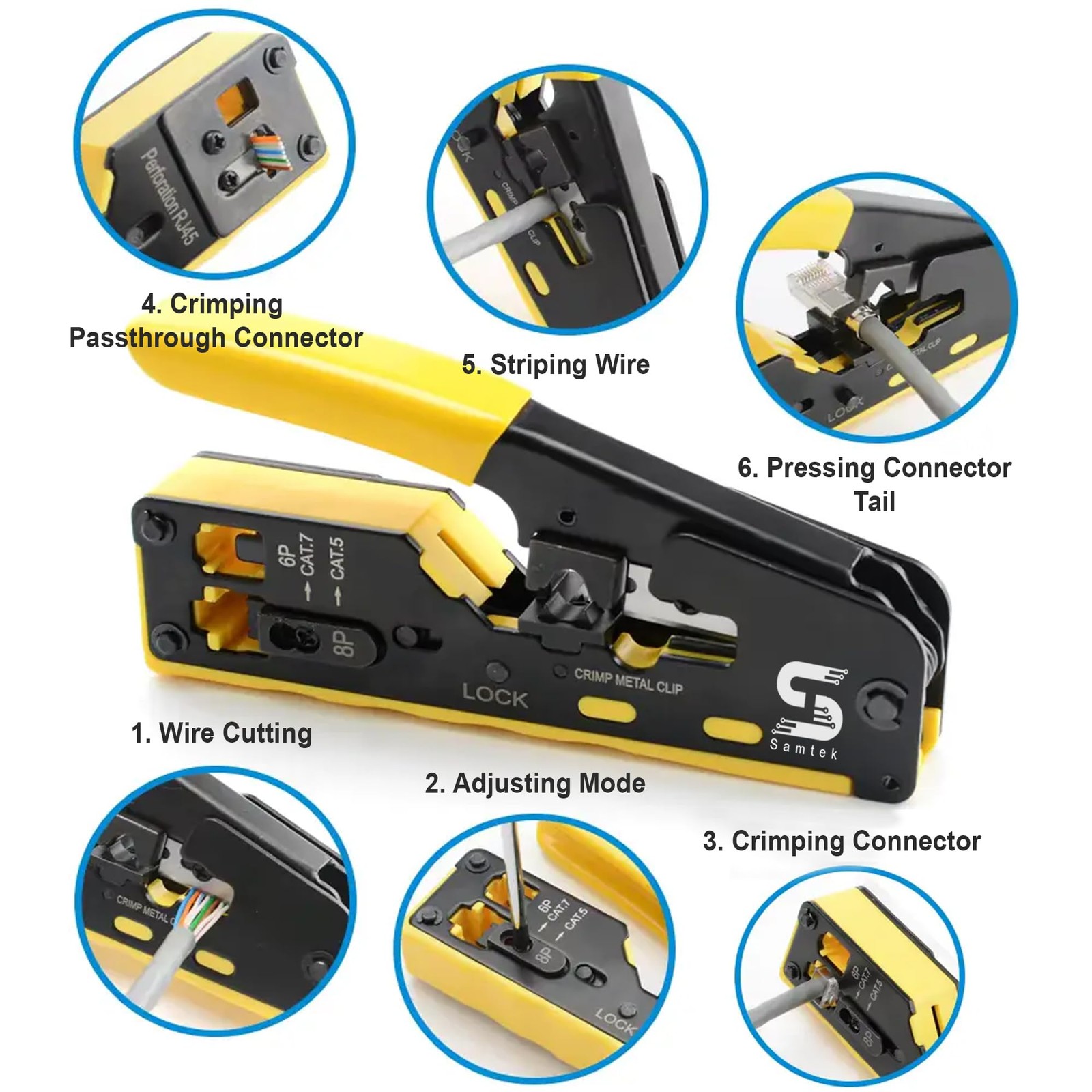 RJ45 Ethernet Passthrough Crimper Tool Pass Through Crimping, All in One Crim...