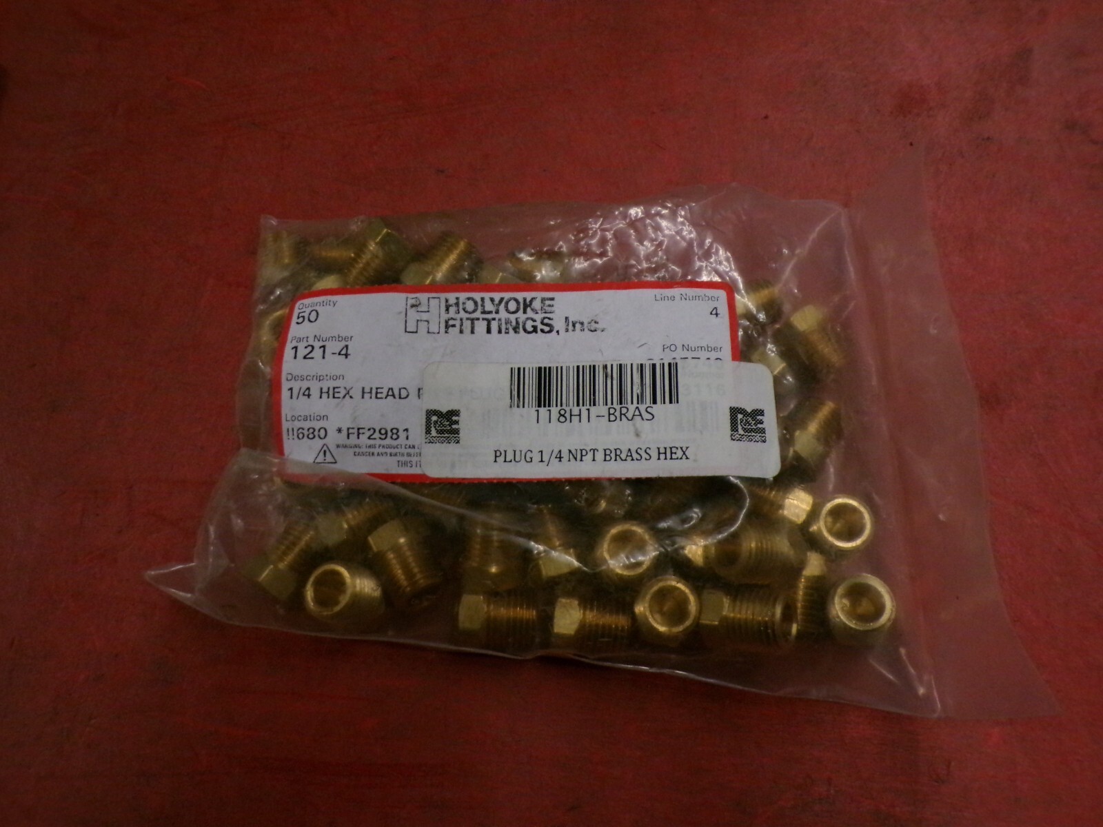 118H1-BRAS   HOLYOKE FITTINGS PL 1/4 NPT BRASS HEX LOT OF 7 PIECES