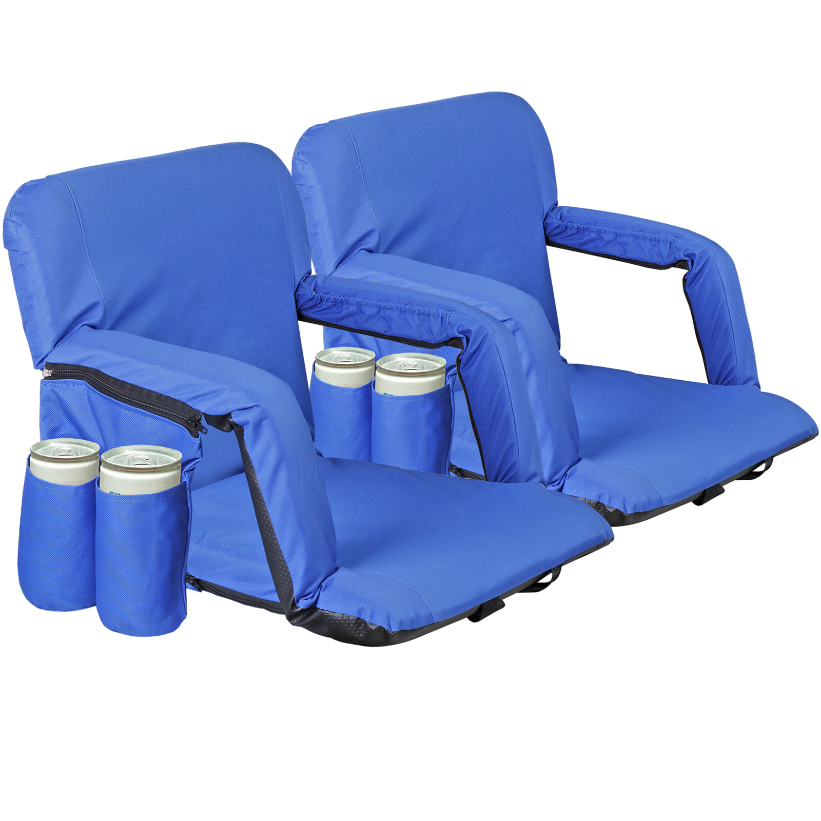 2pcs Portable Reclining Stadium Seats Adjustable Armrests Padded Backrest, Blue