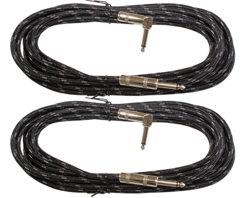 2woven tweed 1/4right angle to straight 12ft cord instrument guitar bass cable