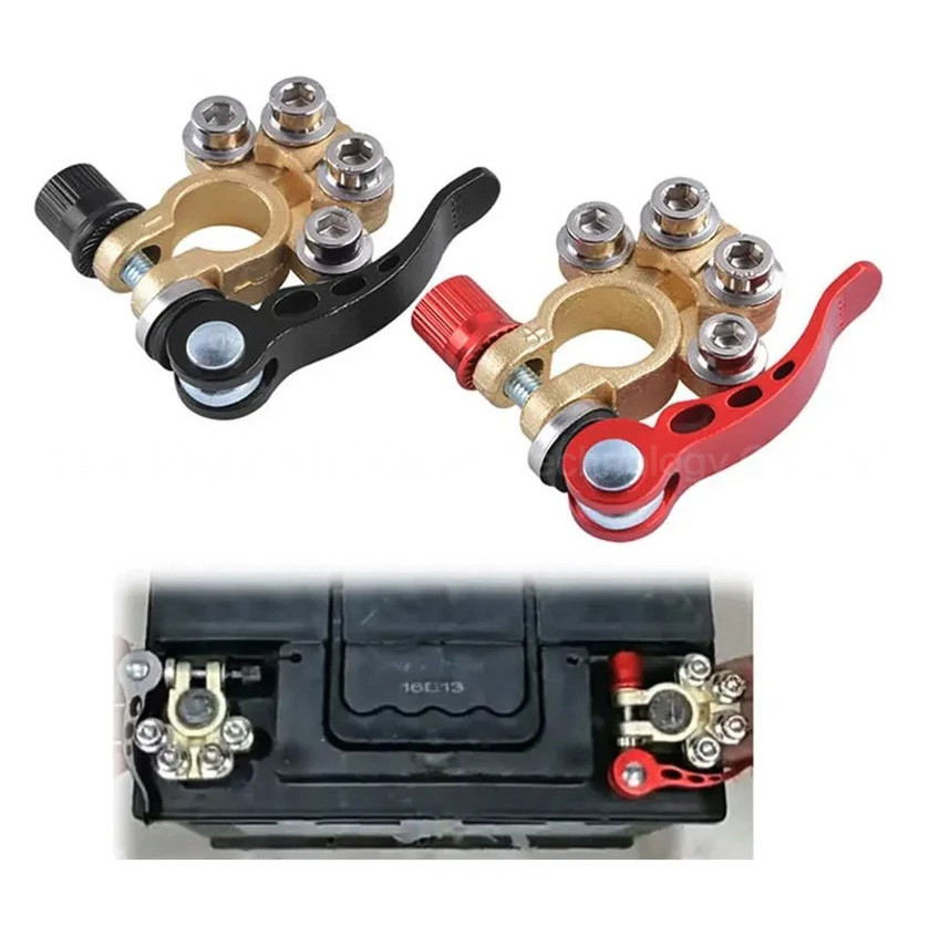 2PCS 4 Way Car Battery Terminal Clamp Connectors Quick Release Disconnect Tool