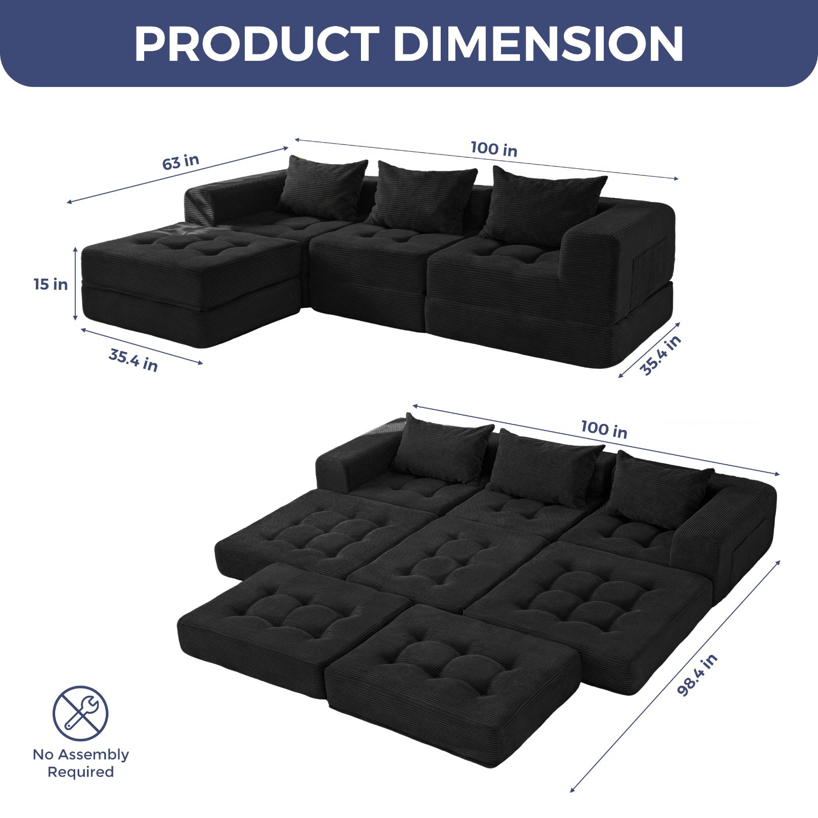 MAXYOYO Modular Sectional Sofa Couch,Convertible Floor Sofa Lounger with Pillows