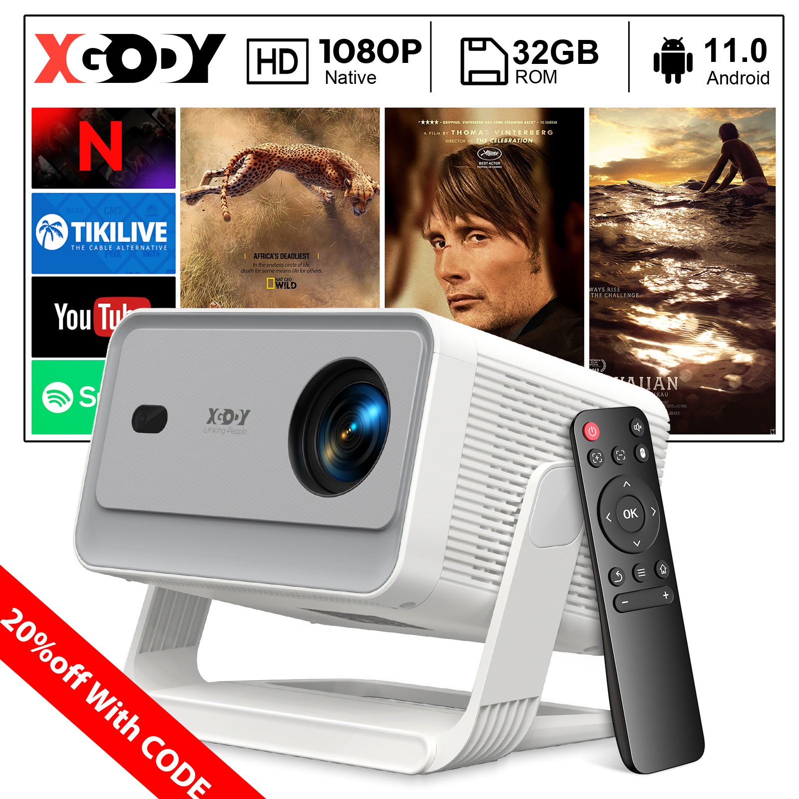 XGODY Portable Projector 25000 Lumen 1080p LED 4K HD Video Home Theater Cinema