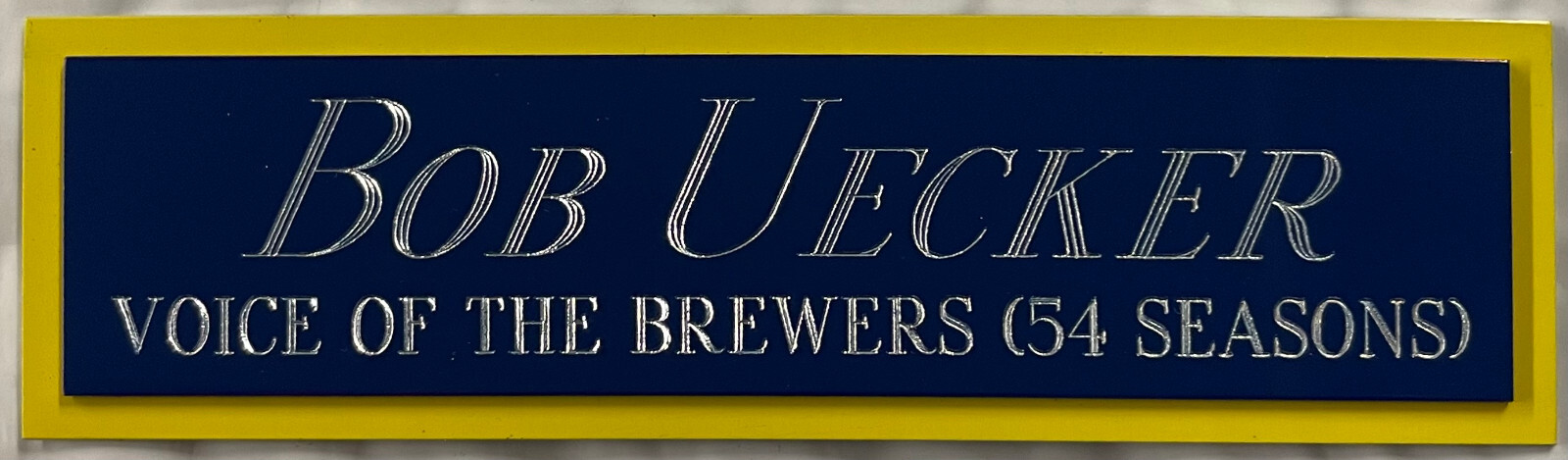 BOB UECKER BREWERS NAMEPLATE AUTOGRAPHED SIGNED BASEBALL-BAT-JERSEY-PHOTO-BOOK