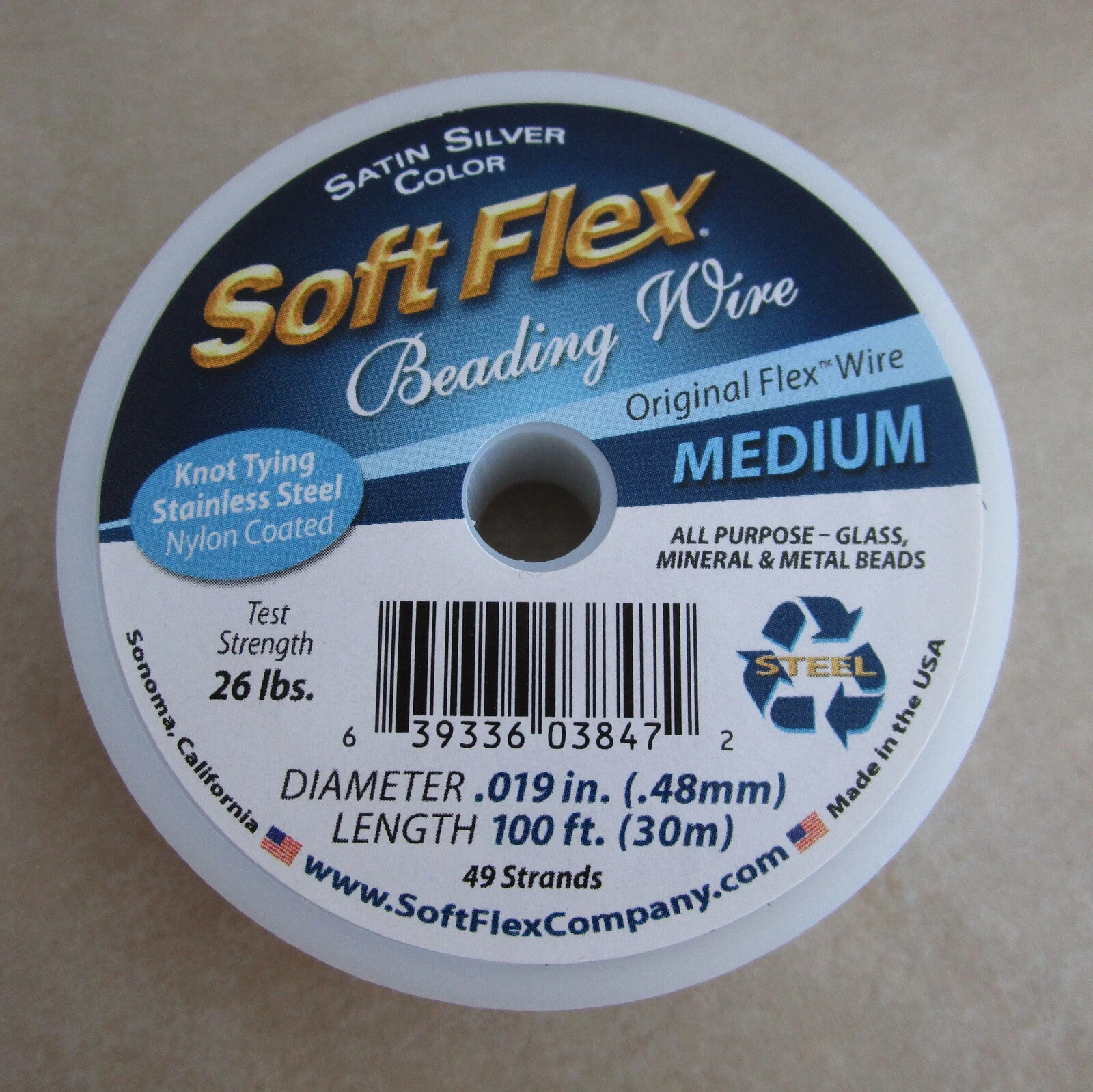 100' Soft Flex beading wire .019 inch clear steel medium jewelry 49 strand
