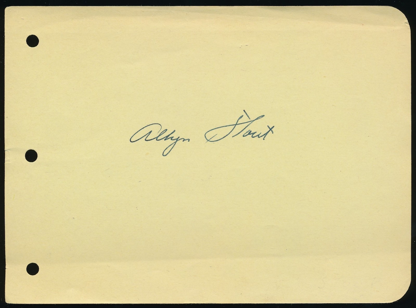 ALLYN STOUT (1931-1943 Cardinals, Reds, Giants) -Autograph album page (d.1974)
