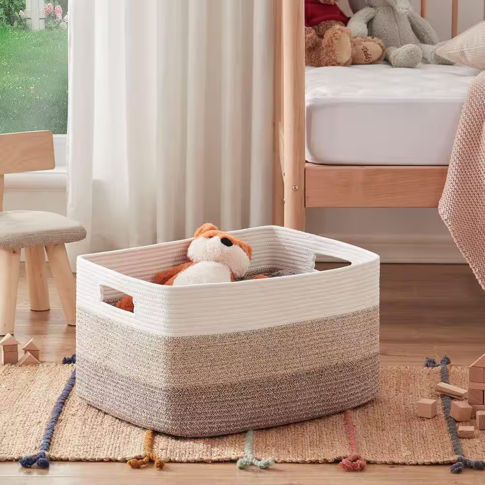 Gradient Yellow 22 In. X 12 In. Cotton Decorative Basket, Large Blanket Basket a
