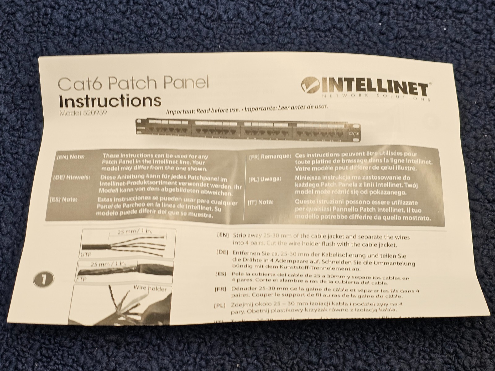 Intellinet IPP-19C624-1U 24-Port Cat6 Patch Panel, UTP Black