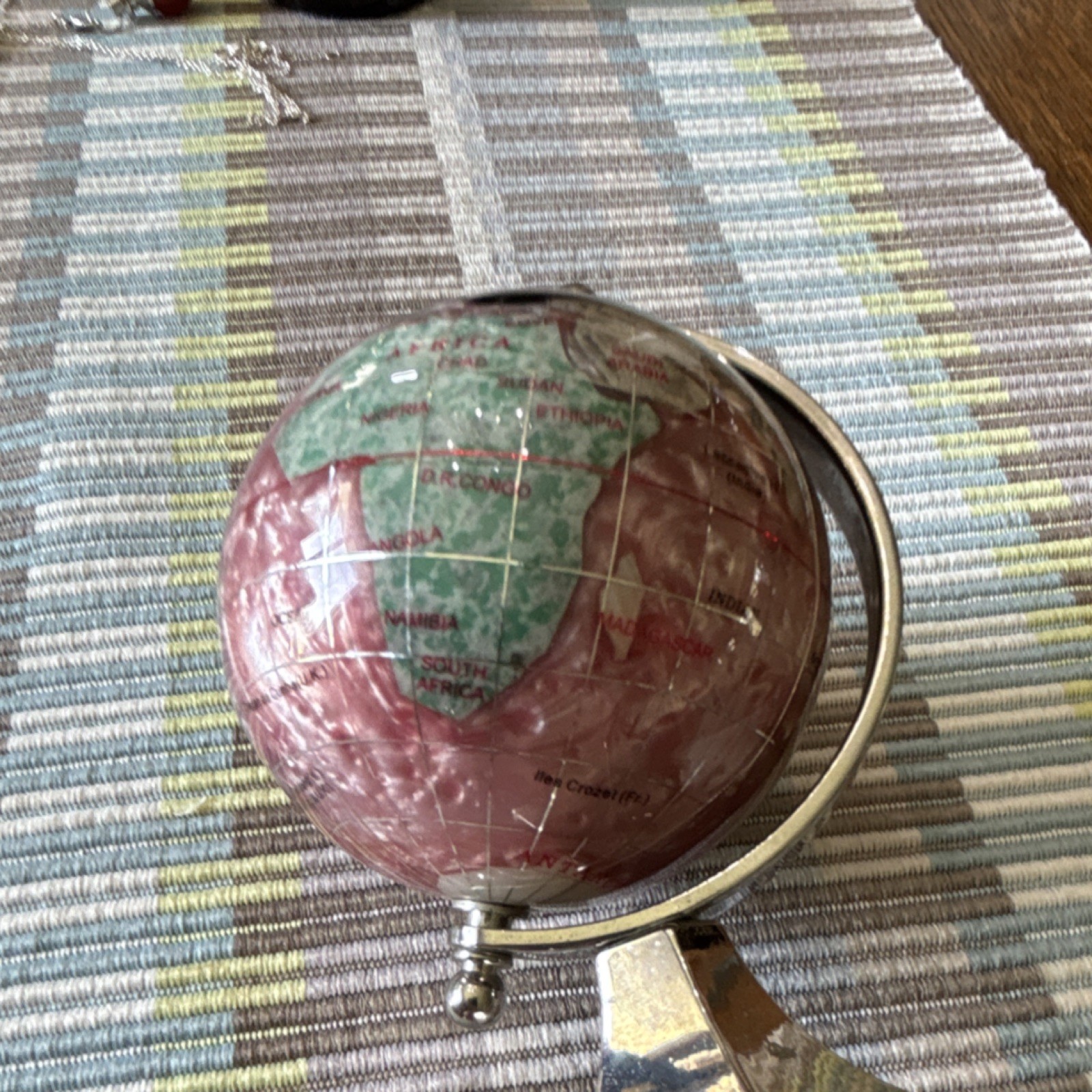 Gemstone Decorative Tabletop Globe Multicolor Metallic Base 5in Small Rotating