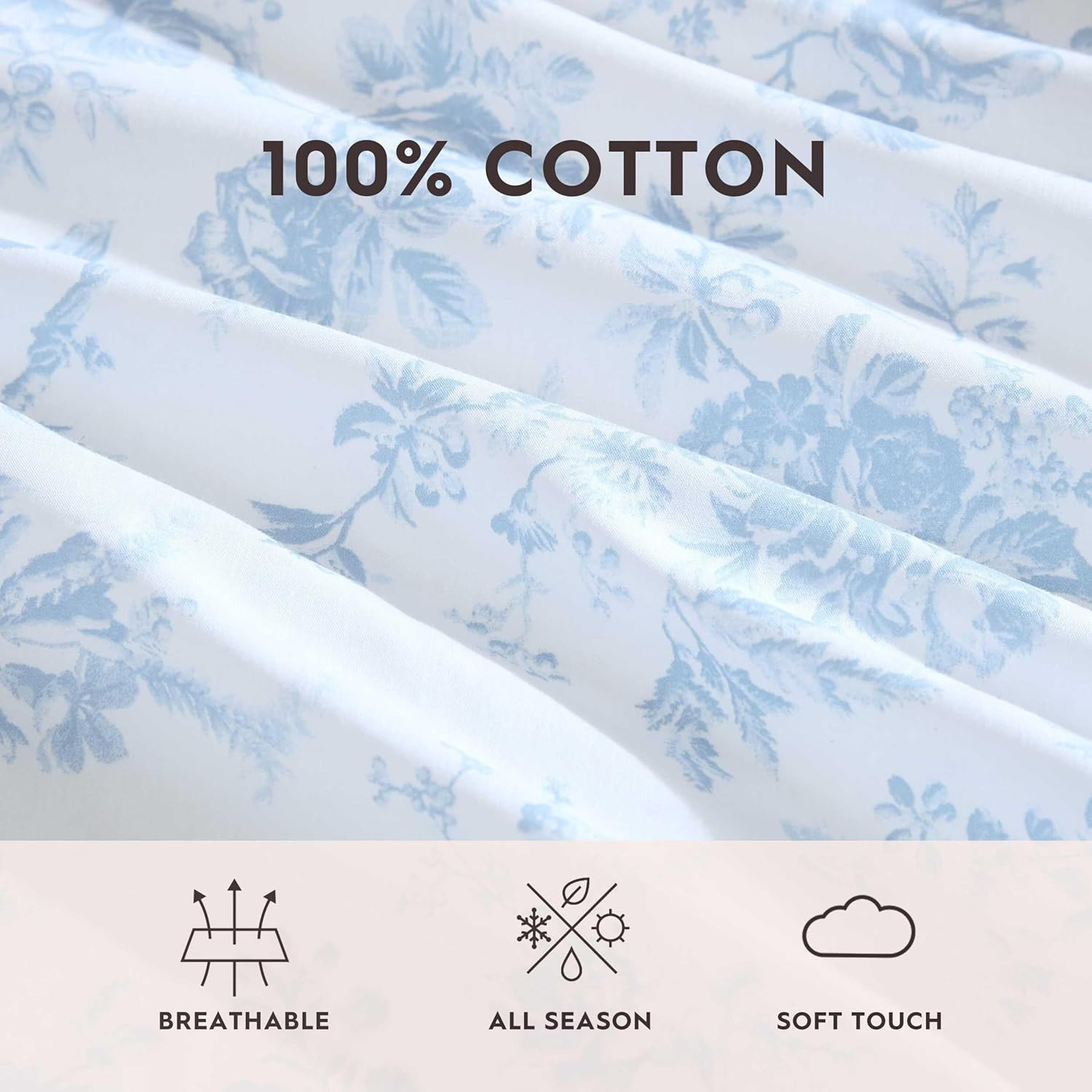 Laura Ashley - King Sheet Set, Crisp & Cool Cotton Percale Bedding with Deep Poc