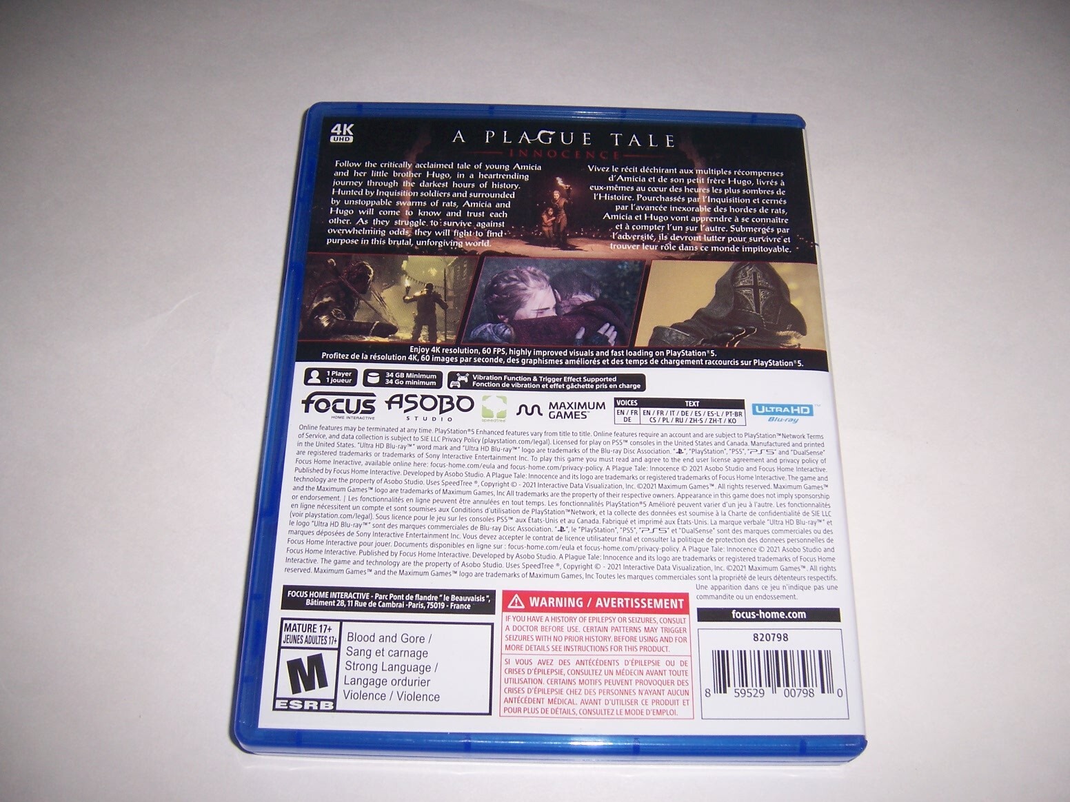 Replacement Box Case ONLY Plague Tale Innocence PlayStation PS5 AUTHENTIC