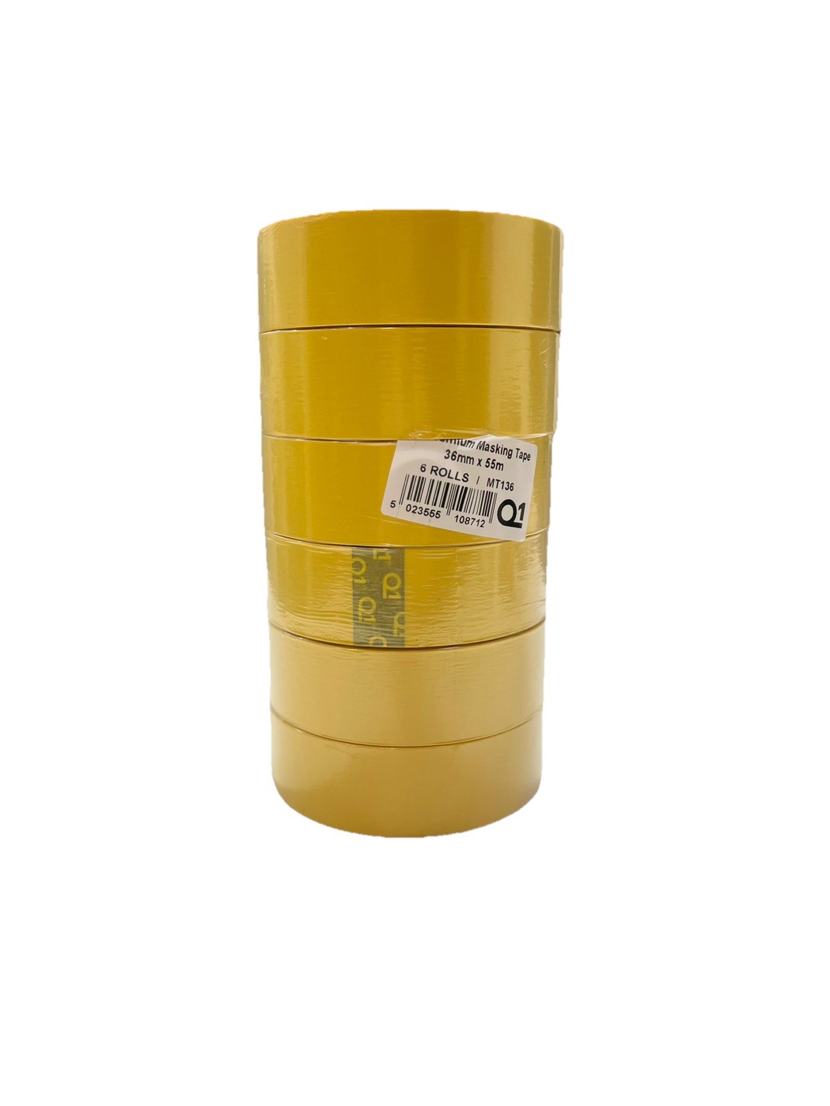 6 Roll Sleeve 1.5” Q1 Premium Yellow Automotive Masking Tape - MT136- 55m x 36mm
