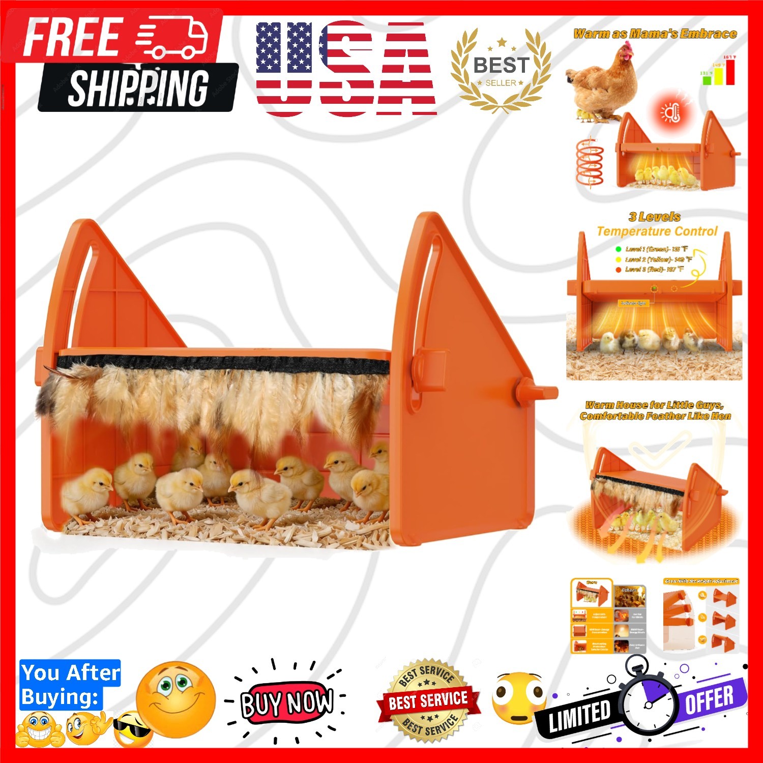 Heating Brooder Plate for Chicks Ducklings, Adjustable 3 Levels Temperature B...