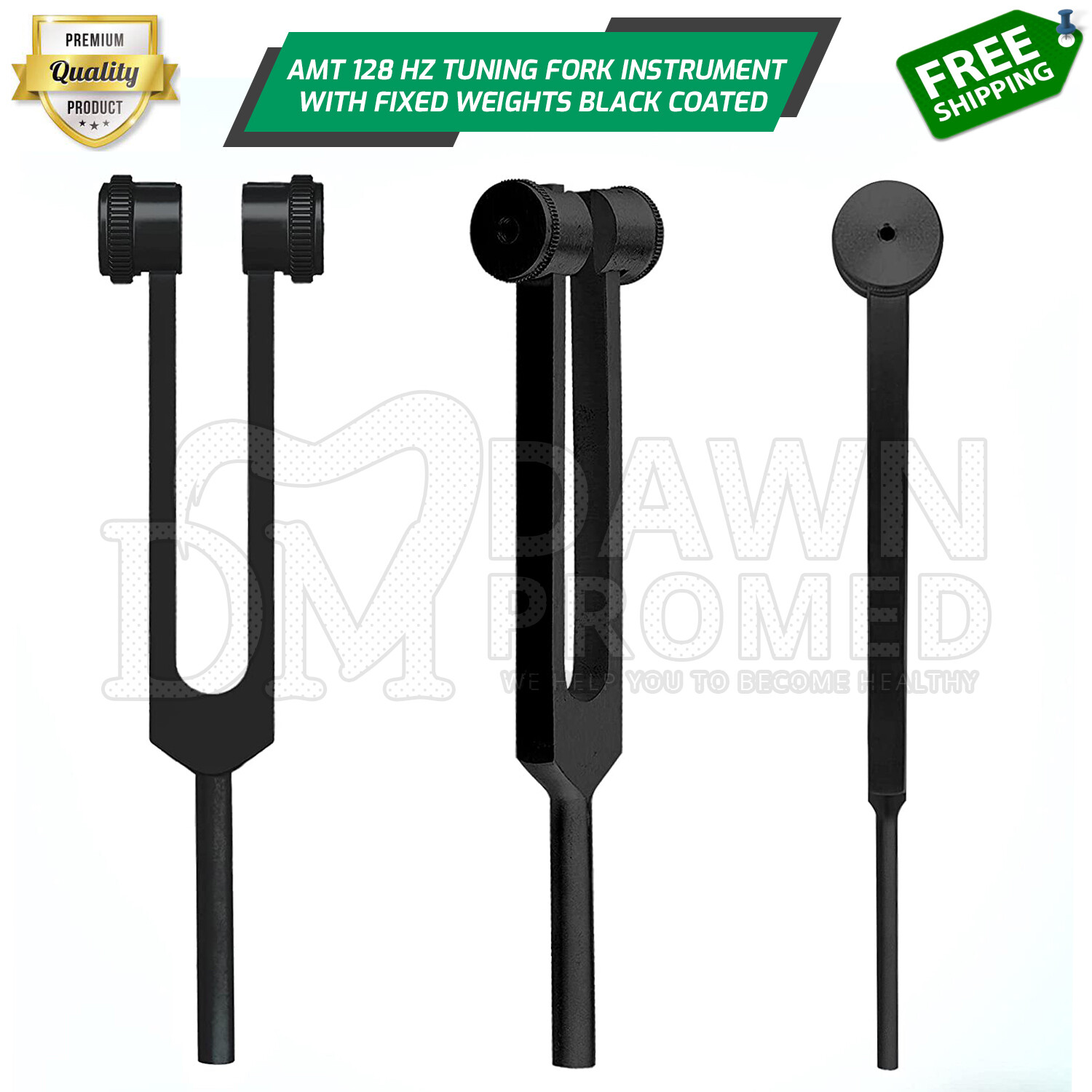 AMT 128 Hz Medical-Grade Tuning Fork With Fixed Weights, Black Coated German Gr