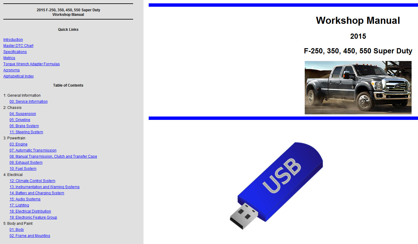 2015 Ford F250 F350 Truck Shop Service Repair Manual XL XLT King Ranch on USB