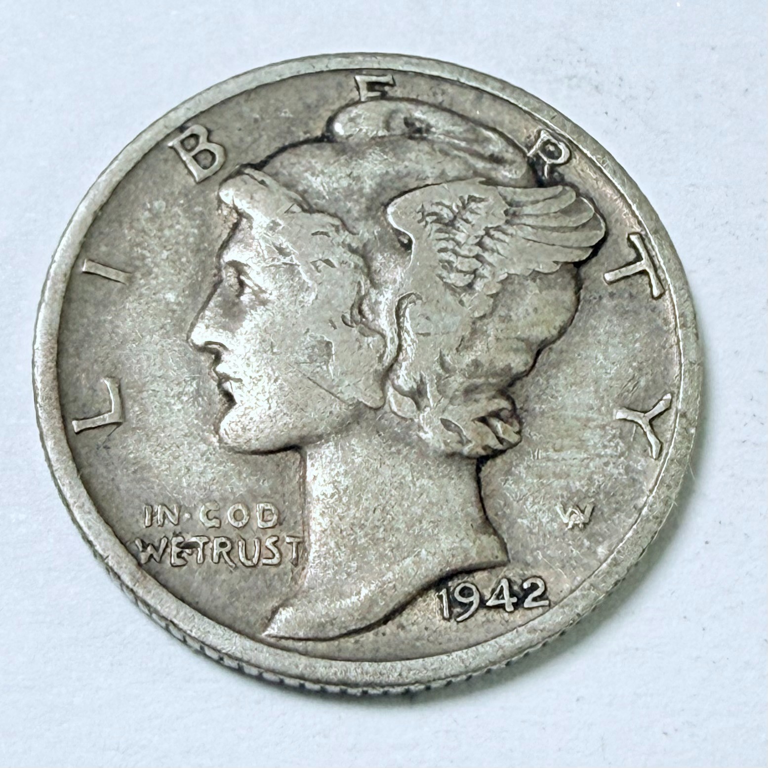 1942-D MERCURY DIME, 90% SILVER, VERY FINE DETAILS FREE SHIPPING #9257
