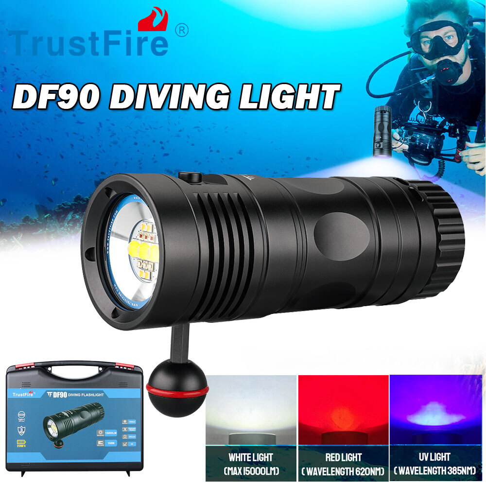 TustFire DF90 Kit 15000Lumen Brightest LED Diving Light Waterproof Flashlight